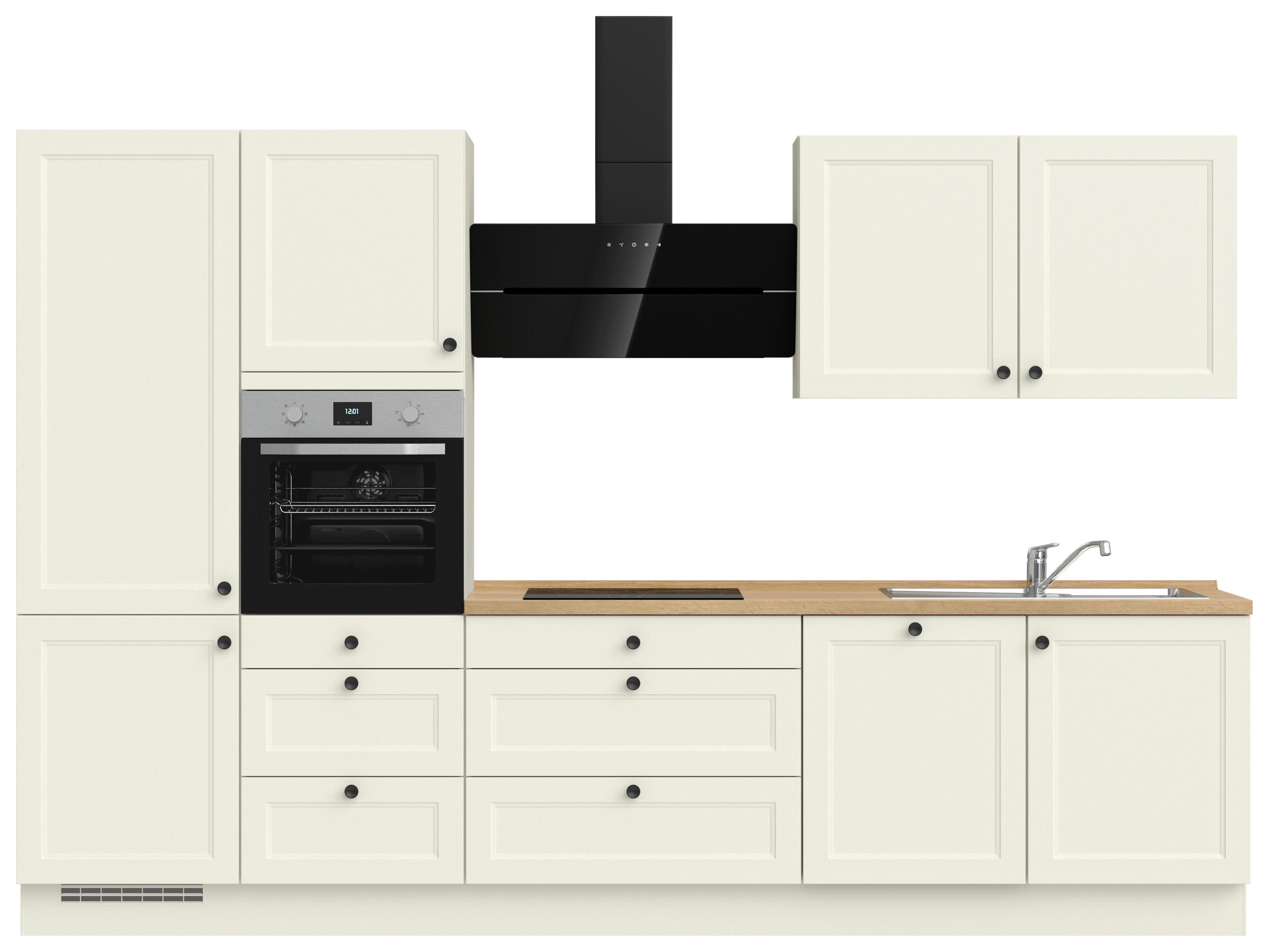 Küchenblock Cascada High m. Geräten Weiß - Eichefarben/Schwarz, MODERN, Holzwerkstoff/Metall (330cm) - Nobilia