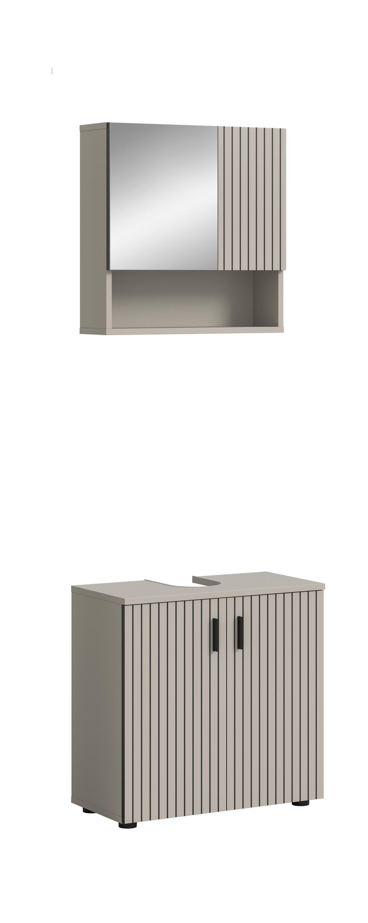 Badezimmer Mone Schwarz/Kaschmir 2-teilig - Kaschmir/Schwarz, Trend, Glas/Holzwerkstoff (60cm) - MID.YOU