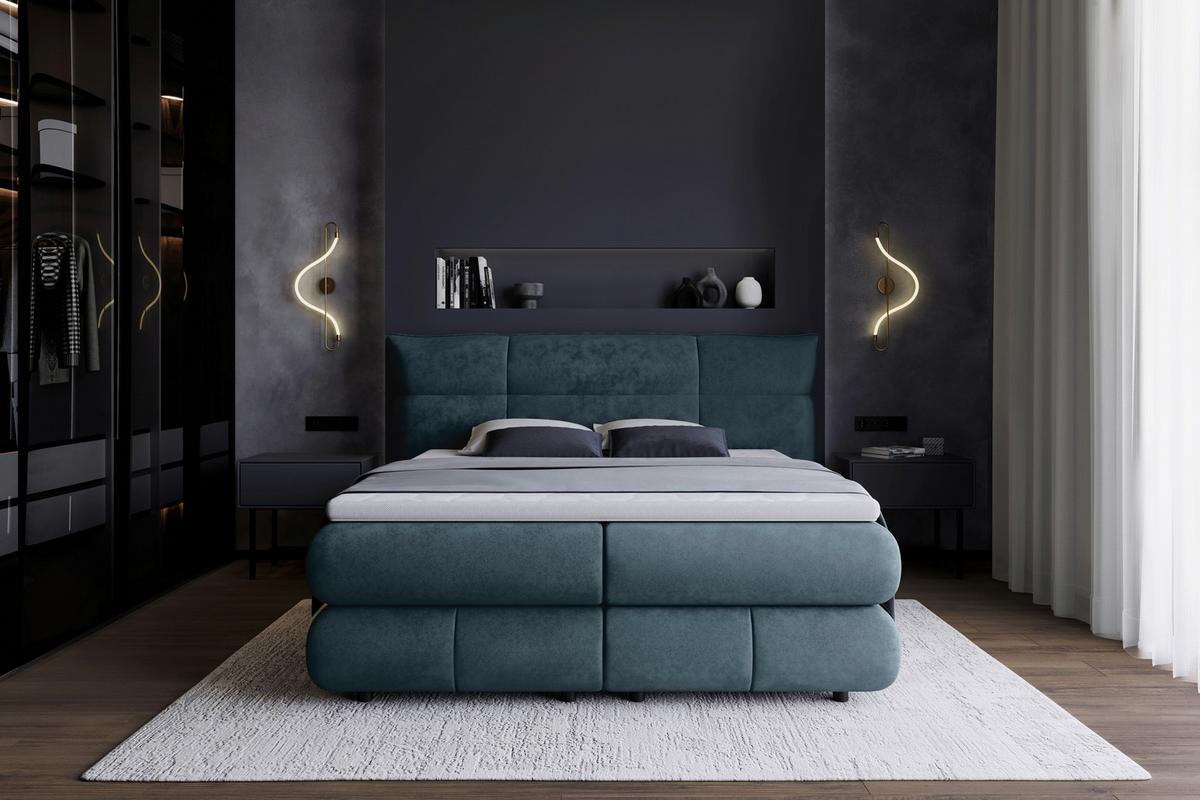 Boxspring Krevet Carmelo - zelena/crna, Trend, tekstil/plastika (160/200cm) - Premium Living