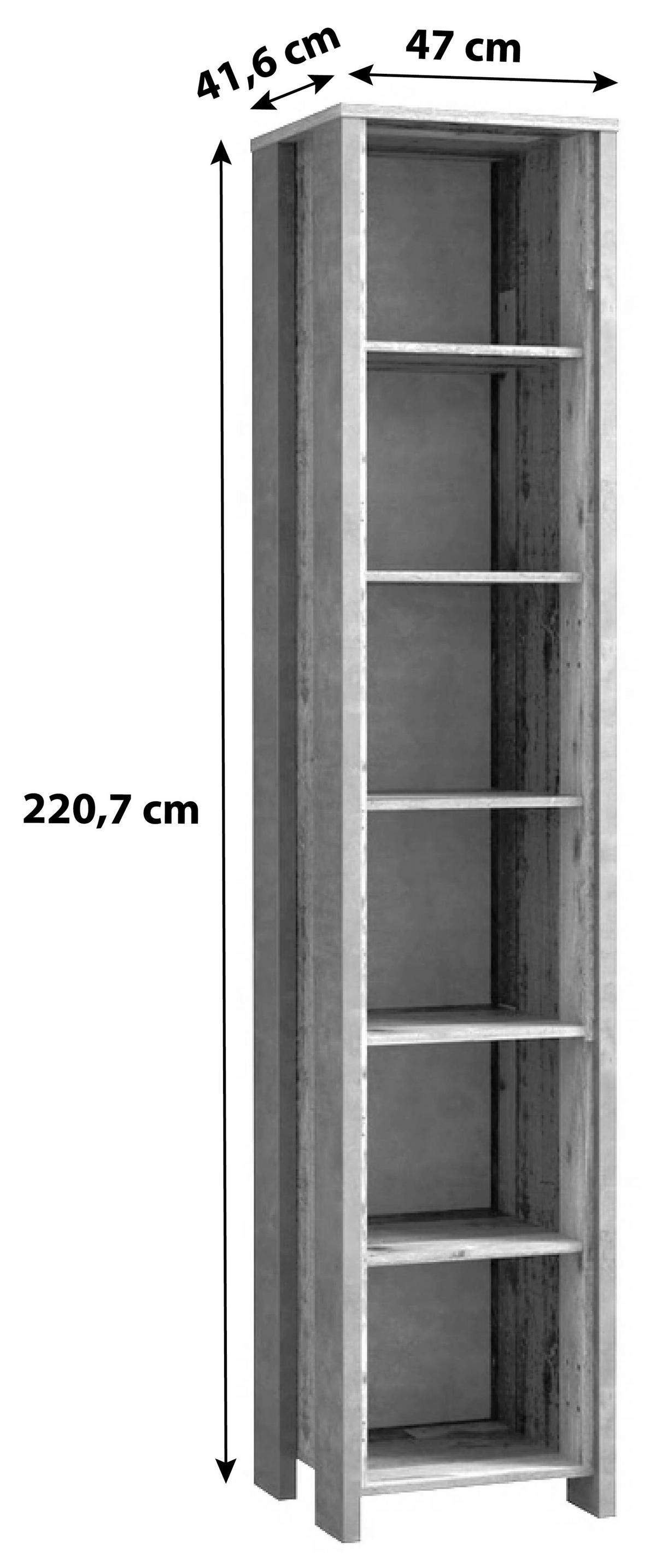 Regal Cliff, Barva Hrasta, Temno Siva - temno siva/siva, Konvencionalno, kovina/umetna masa (46/221/42cm) - MID.YOU