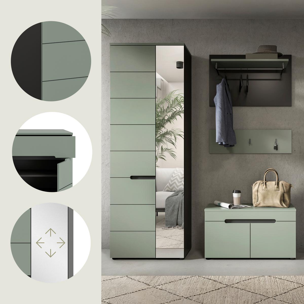 Predsoba Canu, Sivozelena, 3-Delna - siva/sivozelena, Design, leseni material (160/190/37cm) - Livetastic