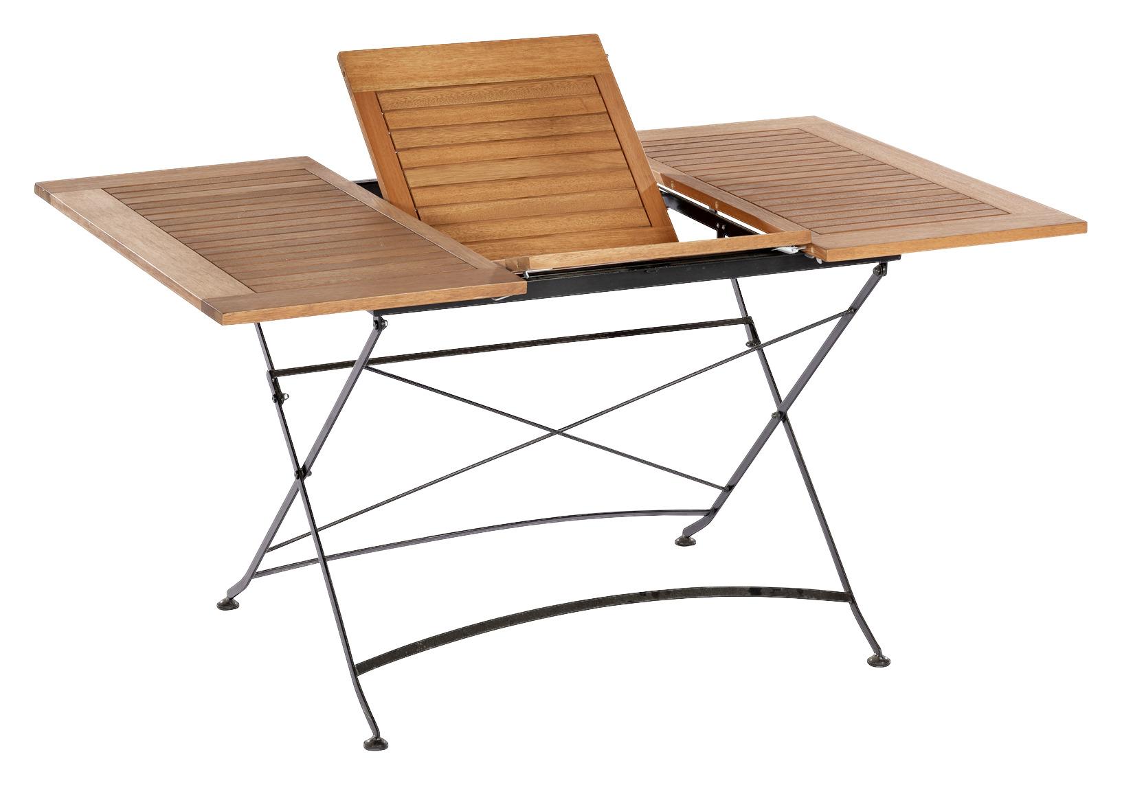 Gartentisch "Schlossgarten" aus Eukalyptus, natur/schwarz - Schwarz/Naturfarben, ROMANTIK / LANDHAUS, Holz/Metall (100-150/90/74cm) - Gardenson