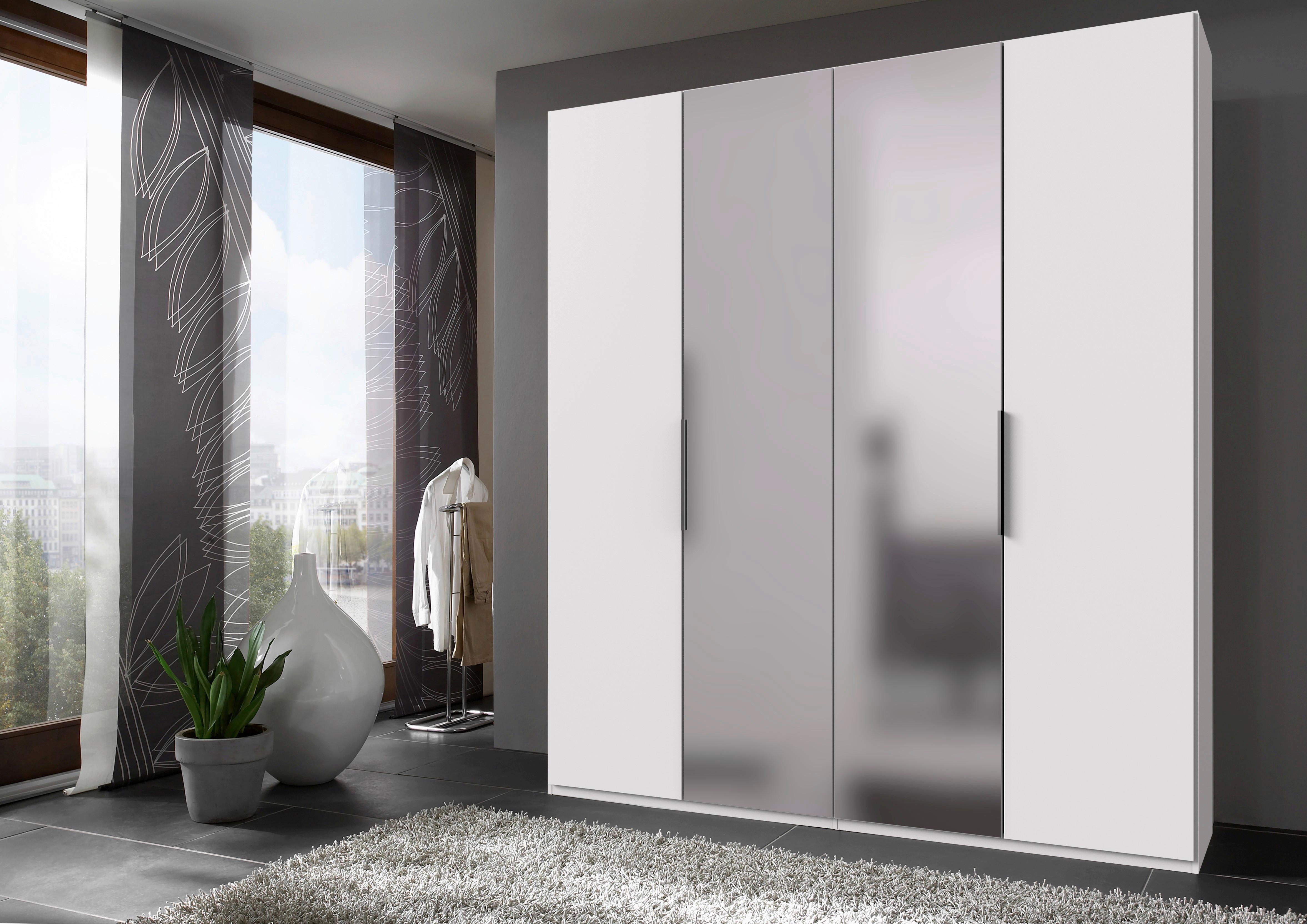 Drehtürenschrank Level 36A mit Spiegel ca. 200 cm Weiß - Chromfarben/Weiß, MODERN, Holzwerkstoff (200/236/58cm) - MID.YOU