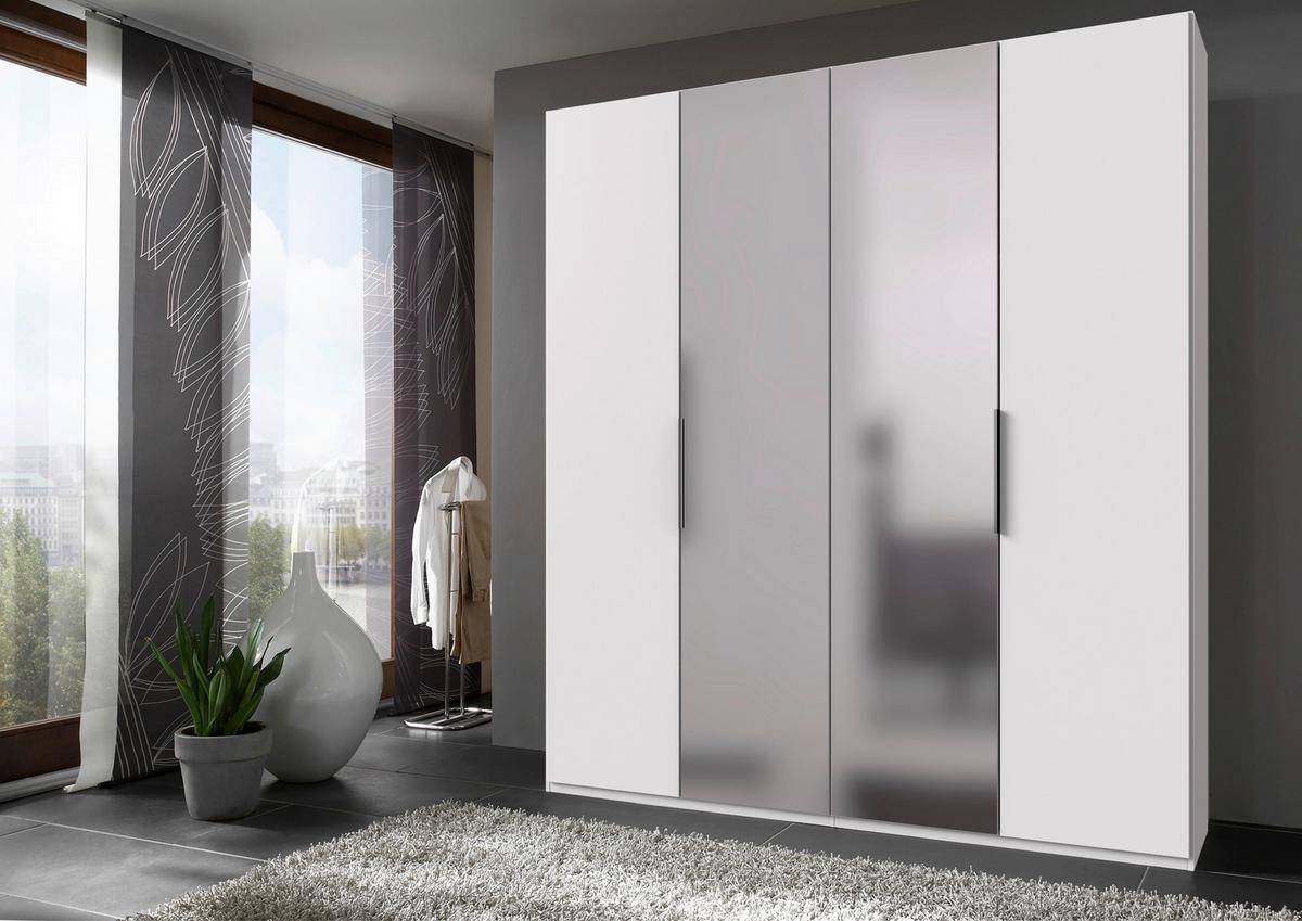 Drehtürenschrank Level 36A mit Spiegel ca. 200 cm Weiß - Chromfarben/Weiß, MODERN, Holzwerkstoff (200/236/58cm) - MID.YOU