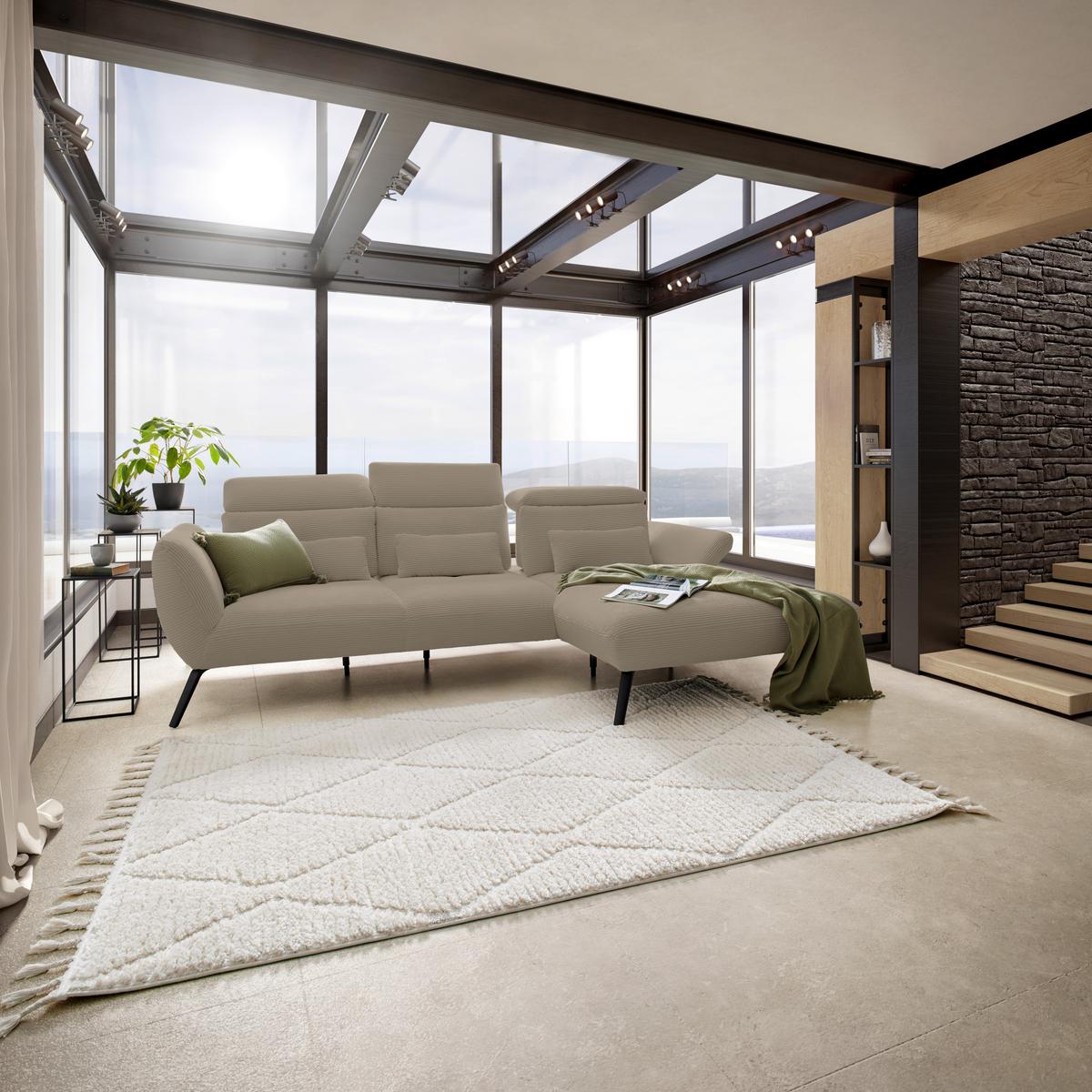 Wohnlandschaft Seattle Taupe - Taupe/Schwarz, MODERN, Holzwerkstoff/Textil (301/196cm) - Premium Living