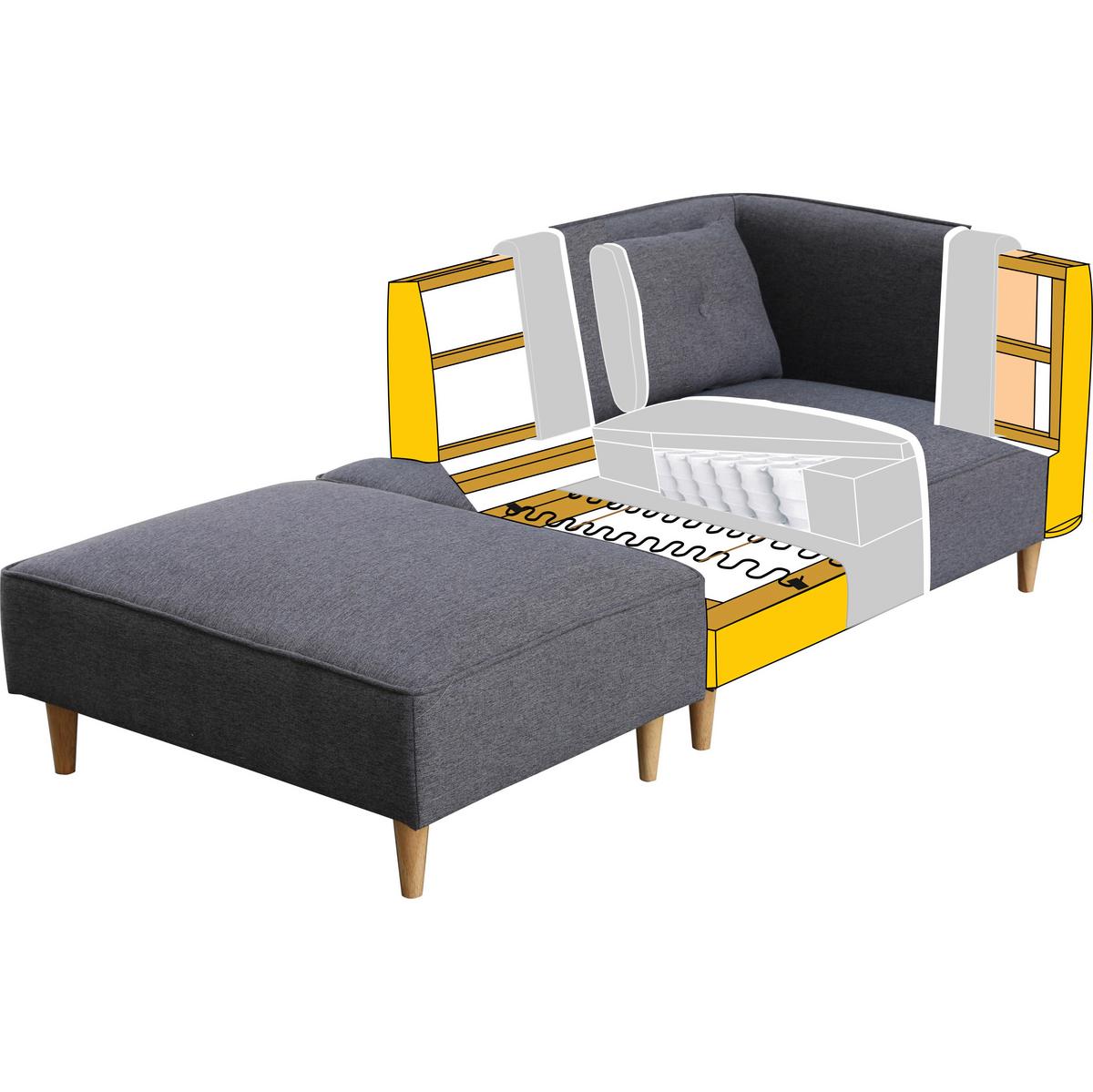 Sofa Fanny Dunkelgrau Leinenoptik mit Hocker - Dunkelgrau/Naturfarben, MODERN, Holz/Textil (154/55/73cm) - Bessagi Home