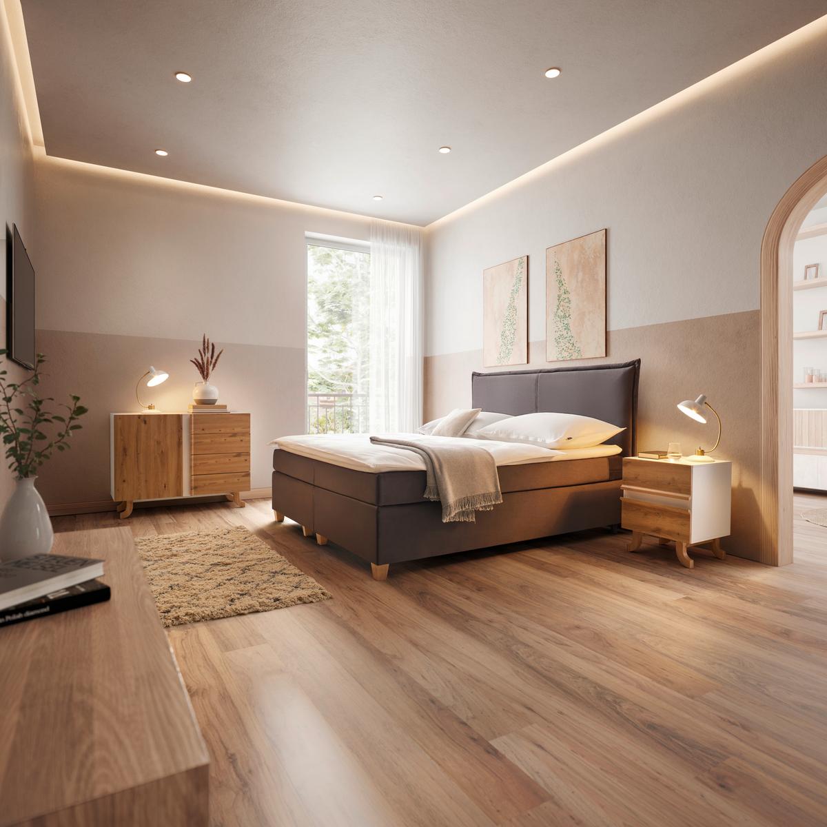 Boxbett Rina Grau ca. 180x200 cm mit Topper - Naturfarben/Grau, MODERN, Holz/Textil (180/200cm) - Bessagi Home