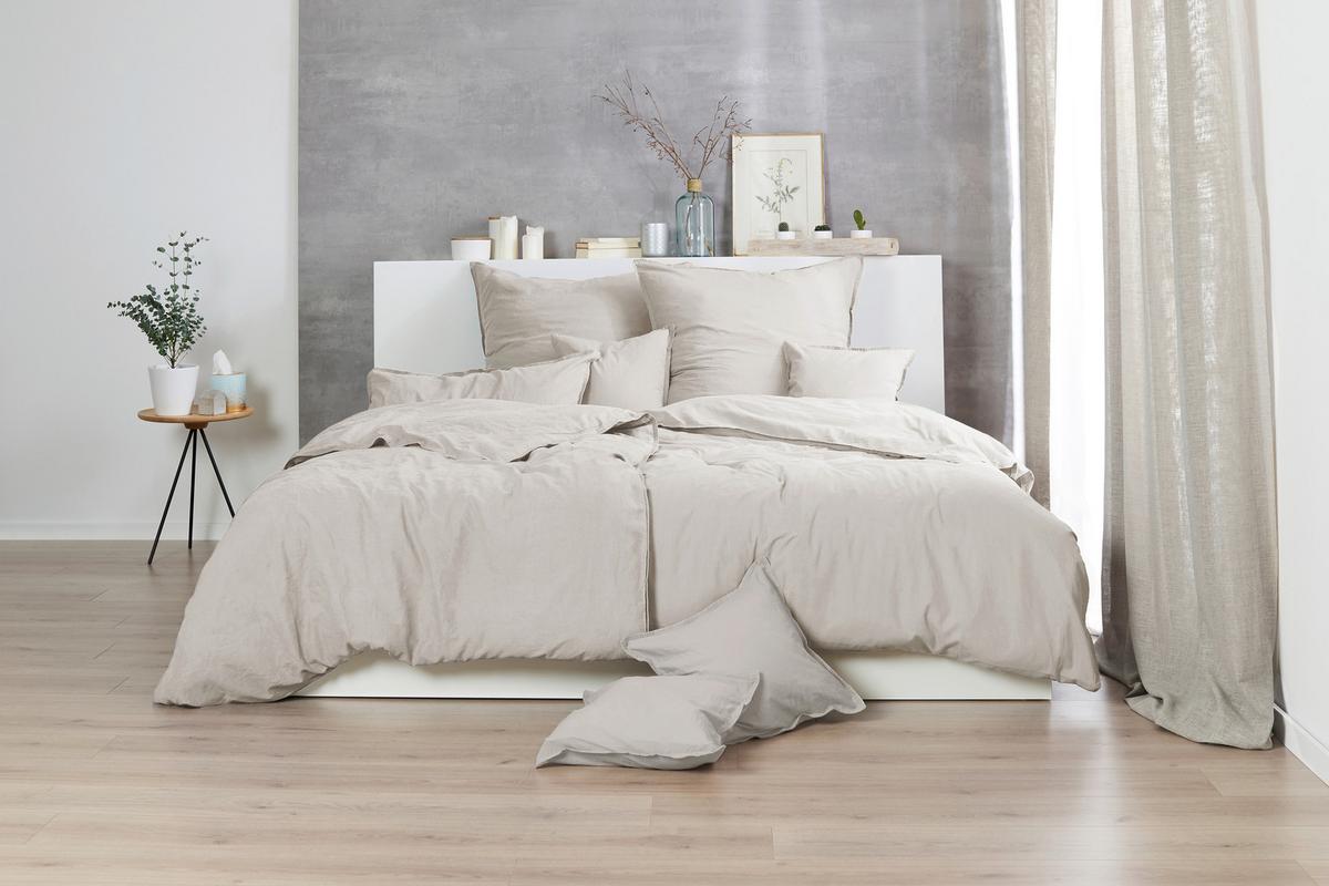 POŚCIEL STONE WASHED - beżowy, Basics, tkanina (155/220cm)