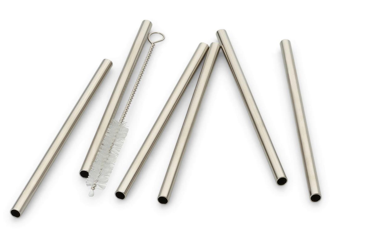 Set Slamic S Krtačko Straw, 6-Delni - barve nerjavečega jekla, Basics, kovina (12cm) - Echtwerk