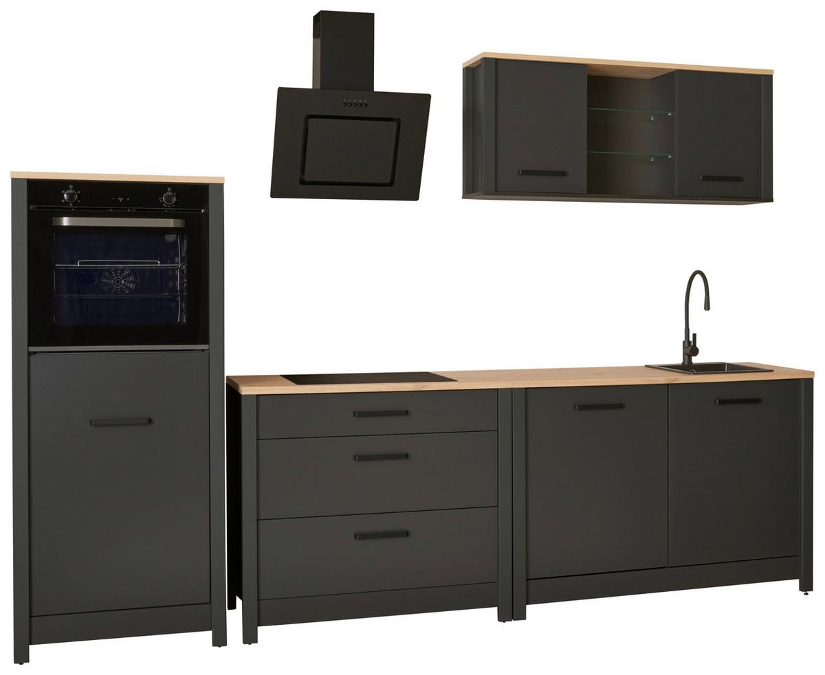 Küchenleerblock Bundle 4 o. Geräte Anthrazit - Anthrazit/Schwarz, MODERN, Glas/Holzwerkstoff (300cm) - home24
