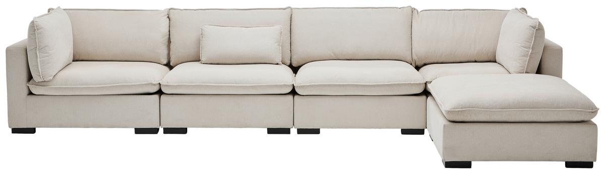 NAROŻNIK NATIS - kremowy/ciemnobrązowy, Basics, tkanina/drewno (421/204cm) - Livetastic
