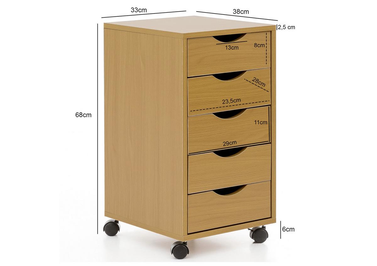 Predalnik Na Kolescih Rollcontainer, Bukev - barve bukve, Konvencionalno, umetna masa/leseni material (33/68/38cm) - MID.YOU