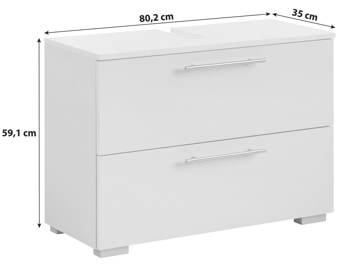 Waschbeckenunterschrank , weiß - Chromfarben/Silberfarben, KONVENTIONELL, Holzwerkstoff/Metall (80,2/59,1/35cm) - MID.YOU