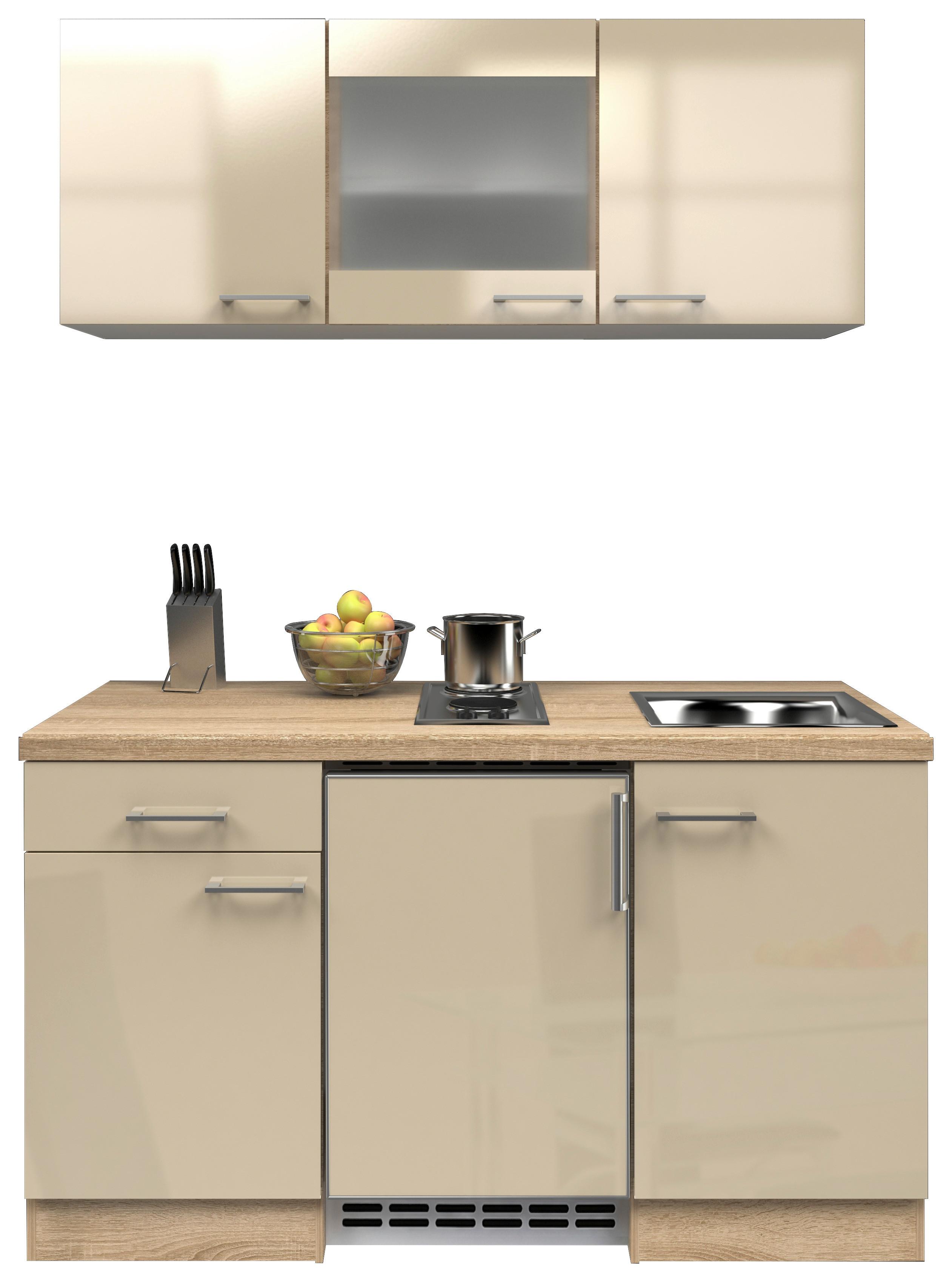 Miniküche Nepal m. Geräten B: ca. 150cm Kaschmir - Kaschmir/Edelstahlfarben, MODERN, Glas/Holzwerkstoff (150,5cm) - FlexWell