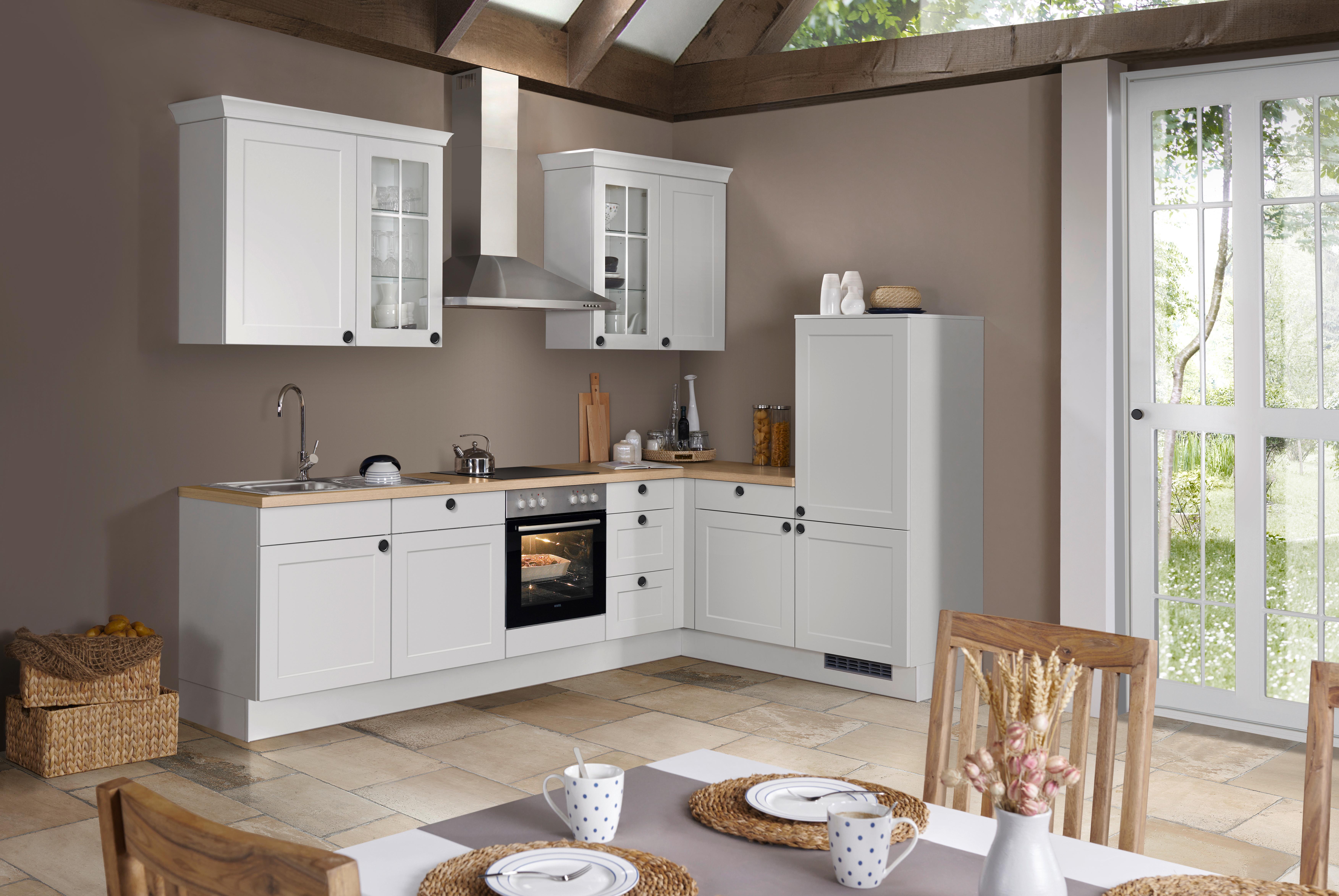 Eckküche IP4250 o. Geräte ca. 290x185,4cm Grau - Eichefarben/Schwarz, ROMANTIK / LANDHAUS, Holzwerkstoff/Metall (290/185,4cm) - Impuls