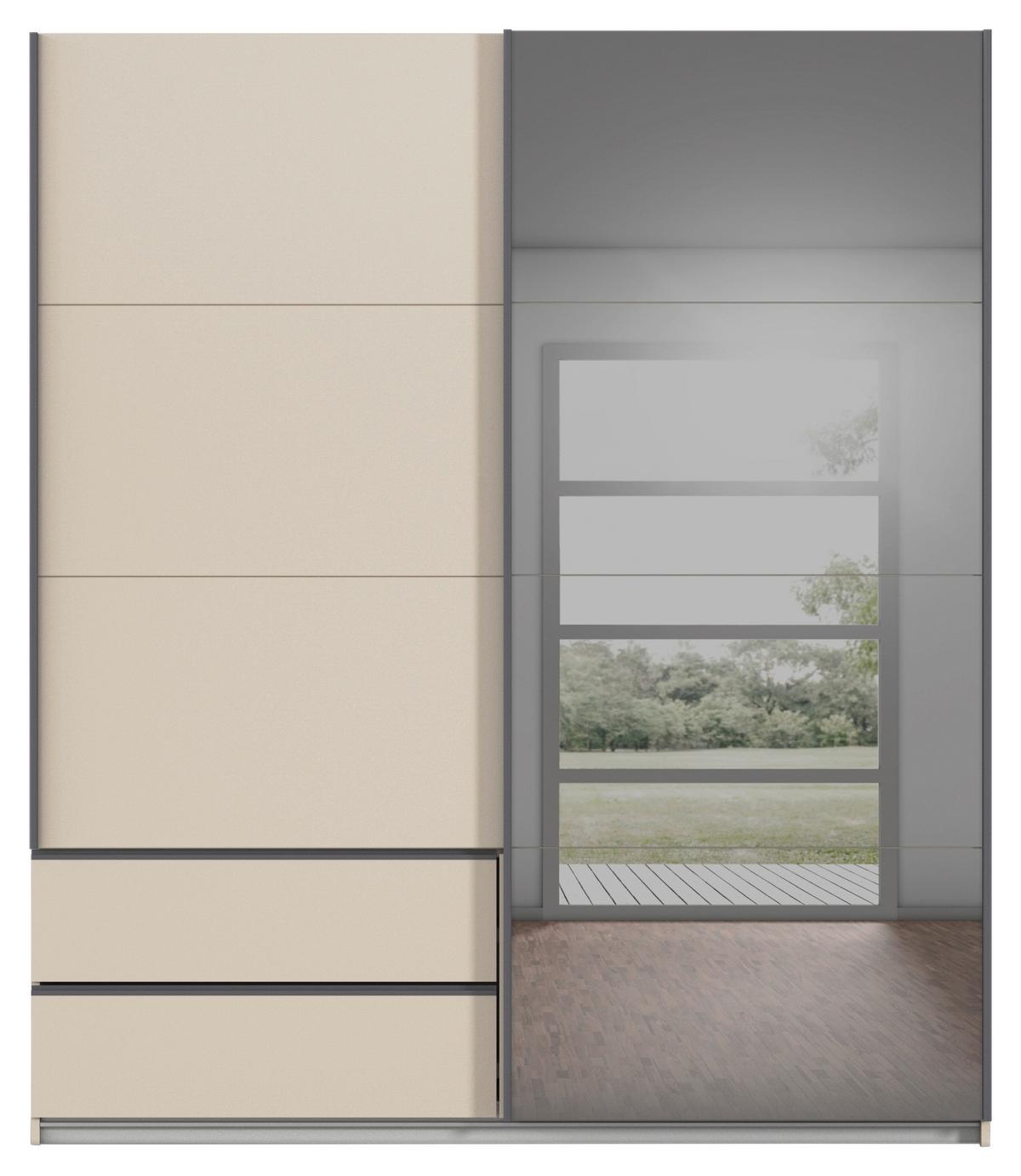 Schwebetürenschrank Elara Grau/Champagnerfarben - Champagner/Weiß, KONVENTIONELL, Holzwerkstoff (181/210/62cm) - Premium Living