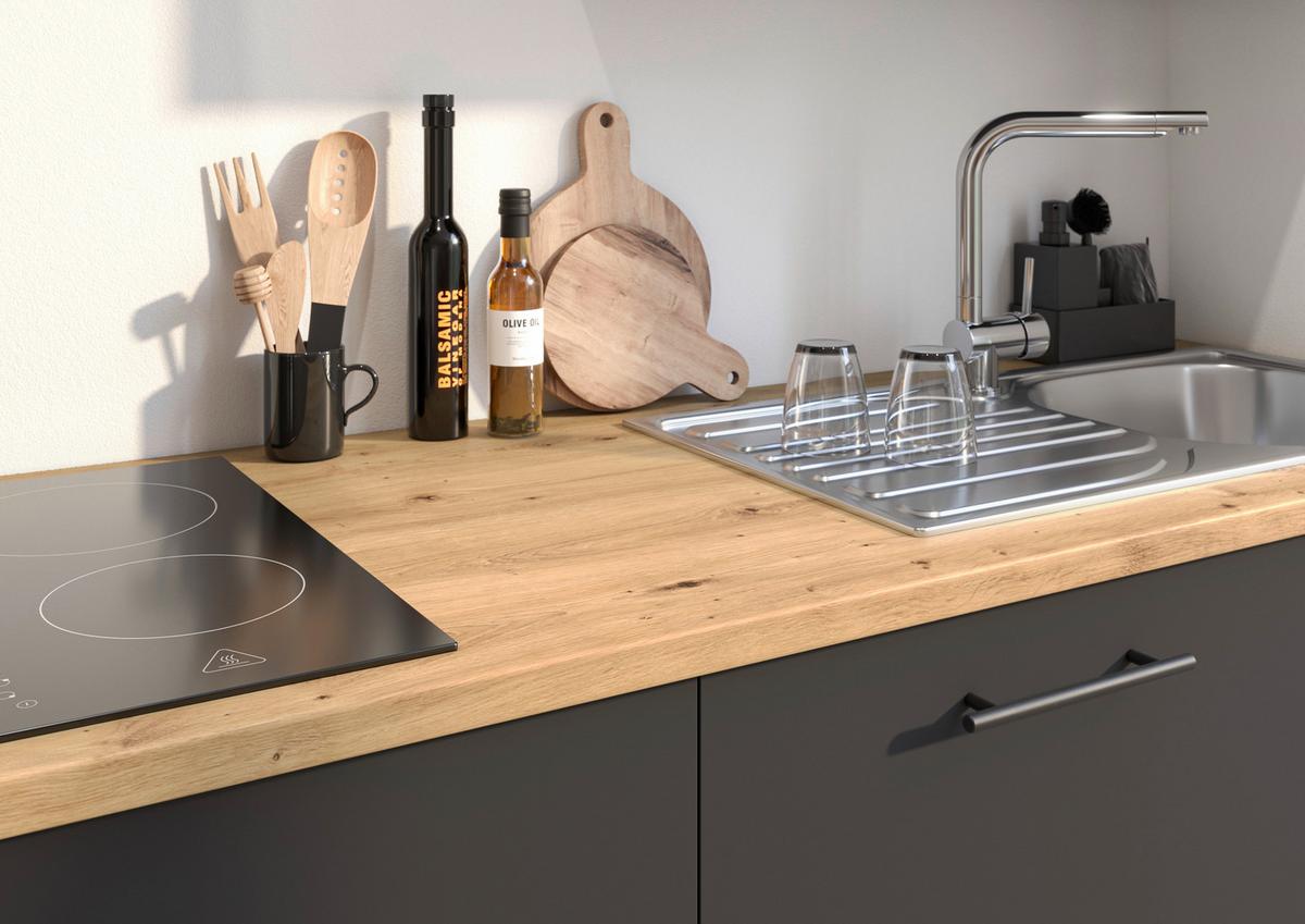 Konyhablokk Gépek Nélkül Berlin Zb 260 Black +bel. - fekete/Artisan tölgy, Design, faalapú anyag/fém (260cm) - MID.YOU