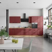 Küchenblock Easytouch High m. Geräten Dunkelrot - Eichefarben/Schwarz, MODERN, Holzwerkstoff/Metall (360cm) - Nobilia