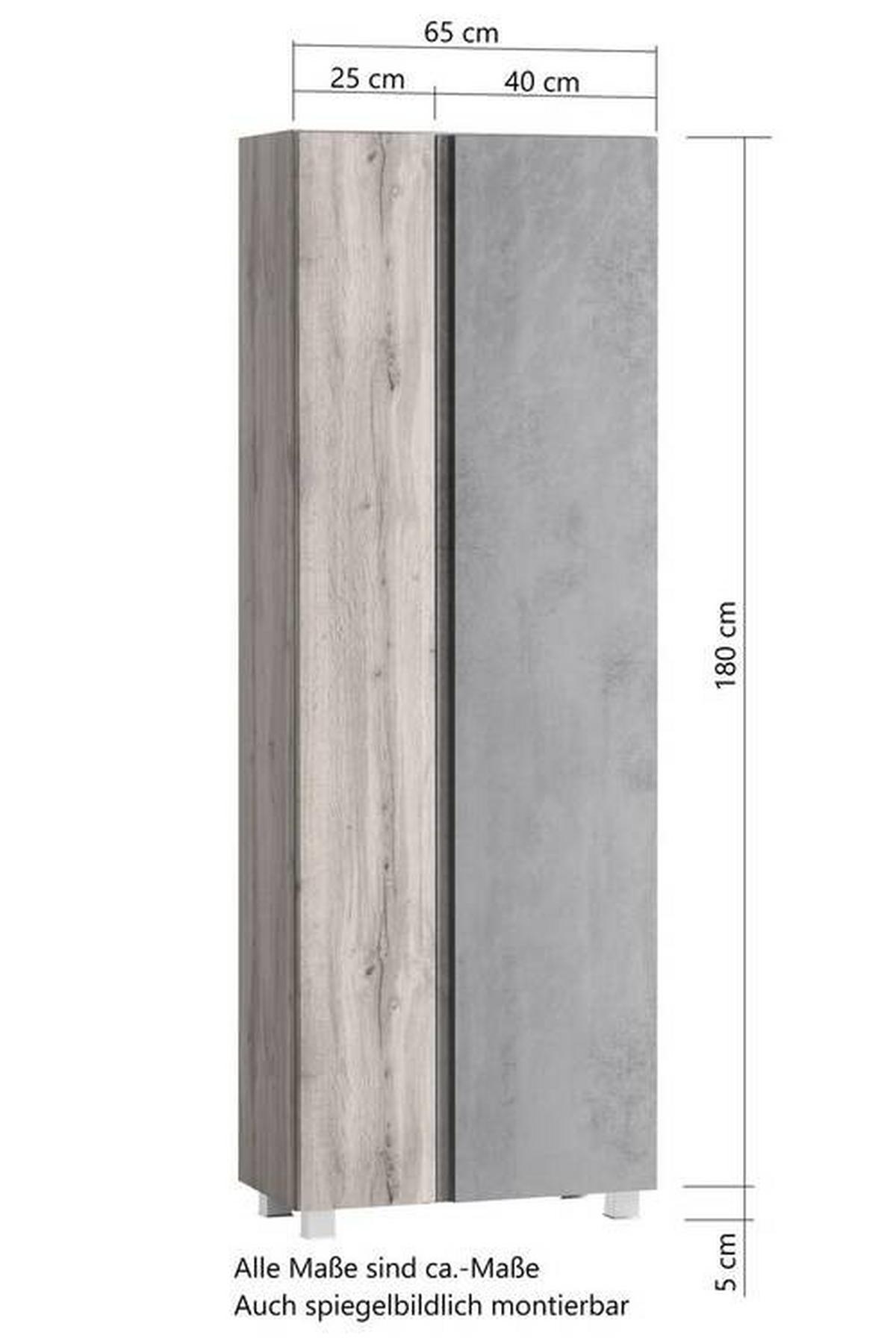 Hochschrank Varese ca. 65x180 cm Weiß/Eiche - Eiche Wotan/Weiß, MODERN, Holzwerkstoff (65/180/35cm) - Held