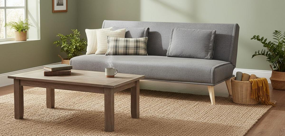 SOFA Z FUNKCJĄ SPANIA ARIEEN - kolor naturalny/szary, Design, tkanina/drewno (180/82/83cm) - MID.YOU