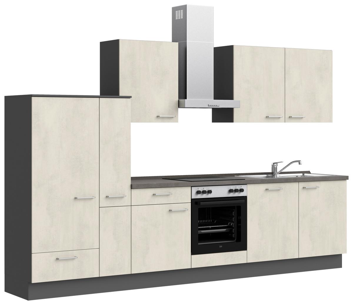 Küchenblock Riva Low m. Geräten Weiß - Schieferfarben/Edelstahlfarben, MODERN, Holzwerkstoff/Metall (330cm) - Nobilia