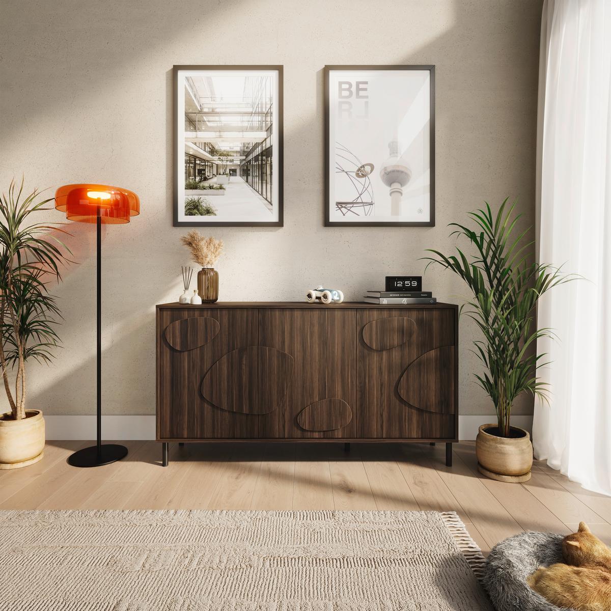 Sideboard Peonia Dunkelbraun - Dunkelbraun/Schwarz, MODERN, Holzwerkstoff/Metall (155/85/40cm) - Mömax