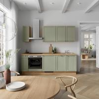 Küchenblock Frame Low m. Geräten Olivgrün - Edelstahlfarben/Eichefarben, MODERN, Holzwerkstoff/Metall (240cm) - Nobilia
