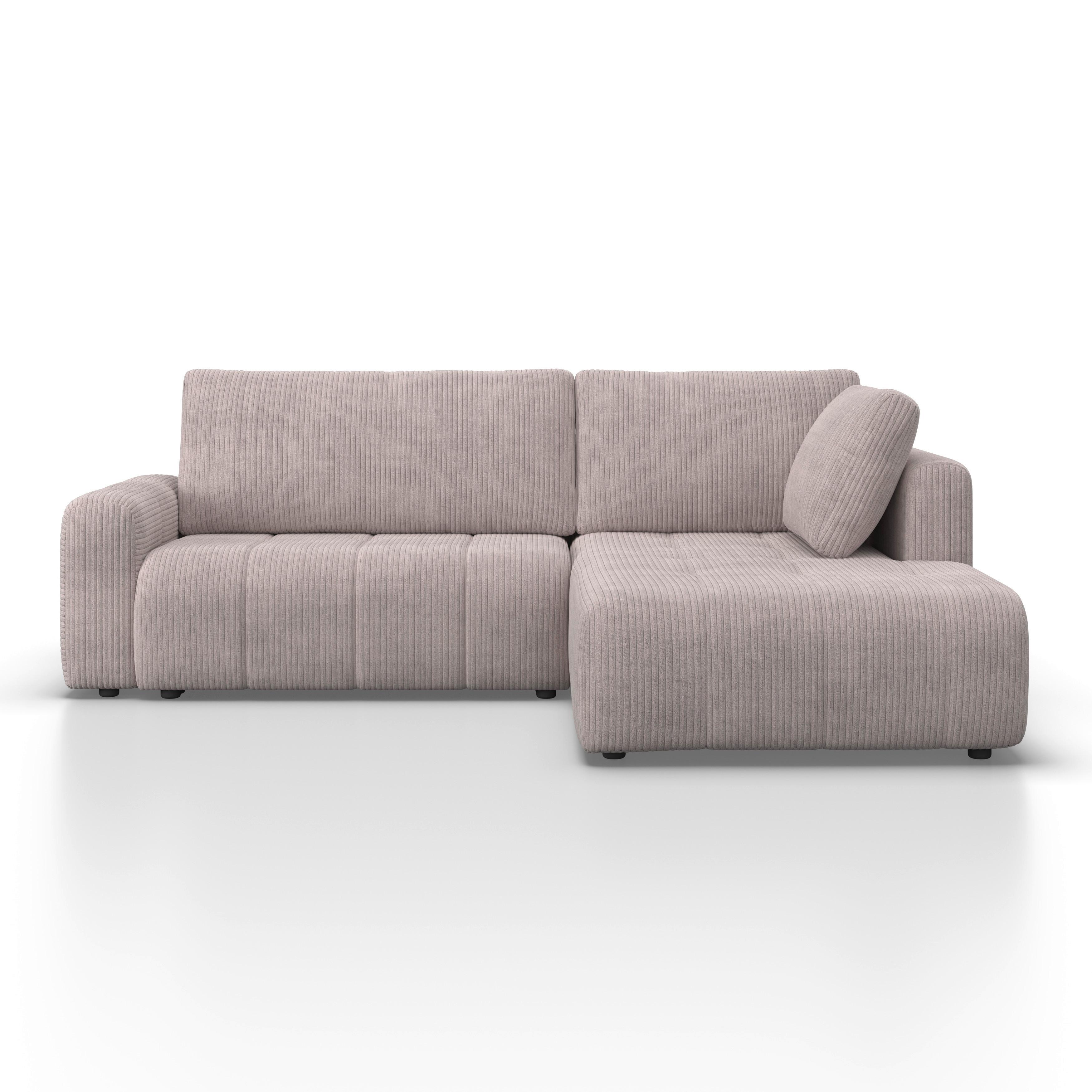 Wohnlandschaft Gia Hellgrau Cord mit Schlaffunktion - Hellgrau/Schwarz, MODERN, Holz/Kunststoff (261/197cm) - Bessagi Home