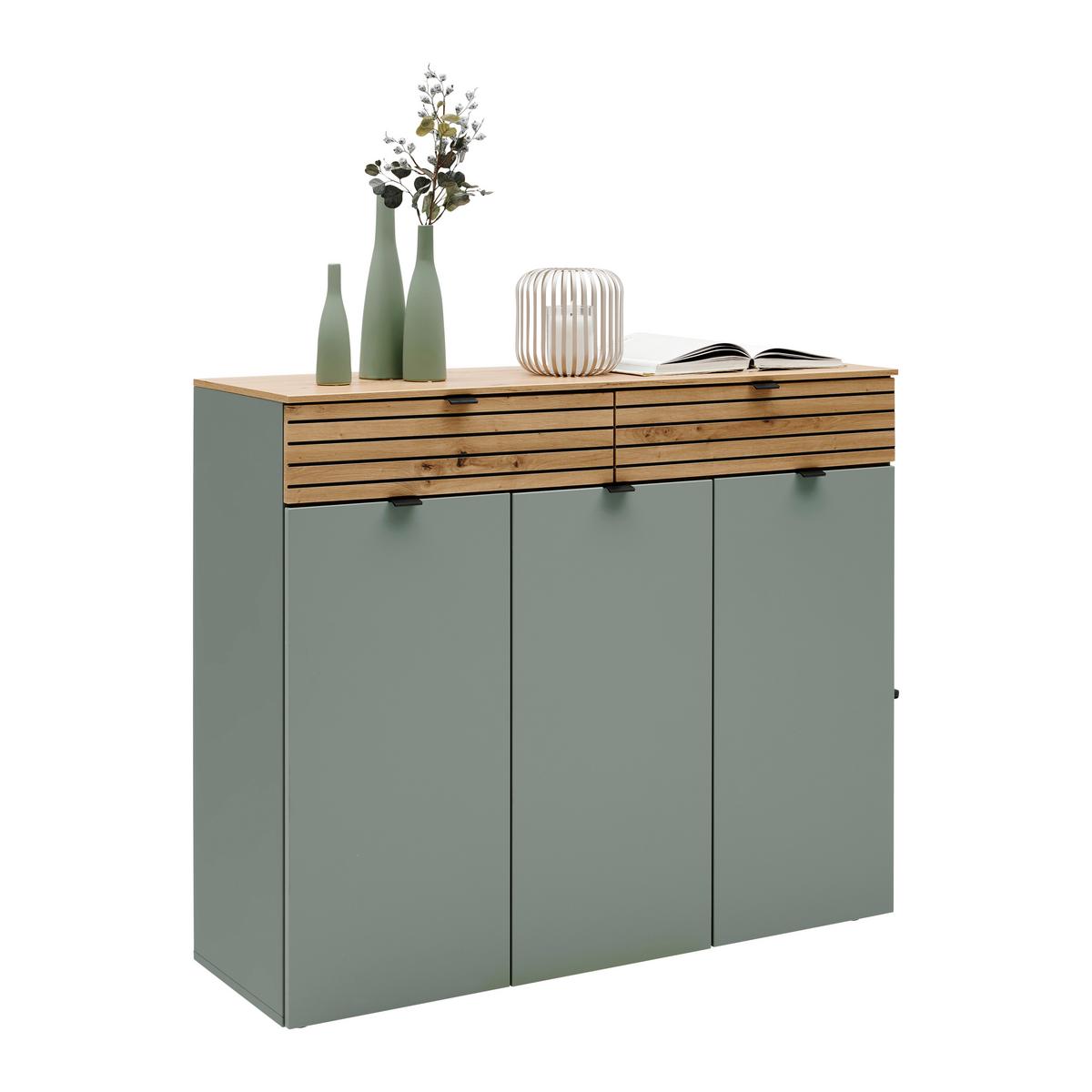 Kommode Bahia-M Grün/Eiche Artisan - Schwarz/Eiche Artisan, MODERN, Holzwerkstoff/Metall (122/101/41cm) - Mömax