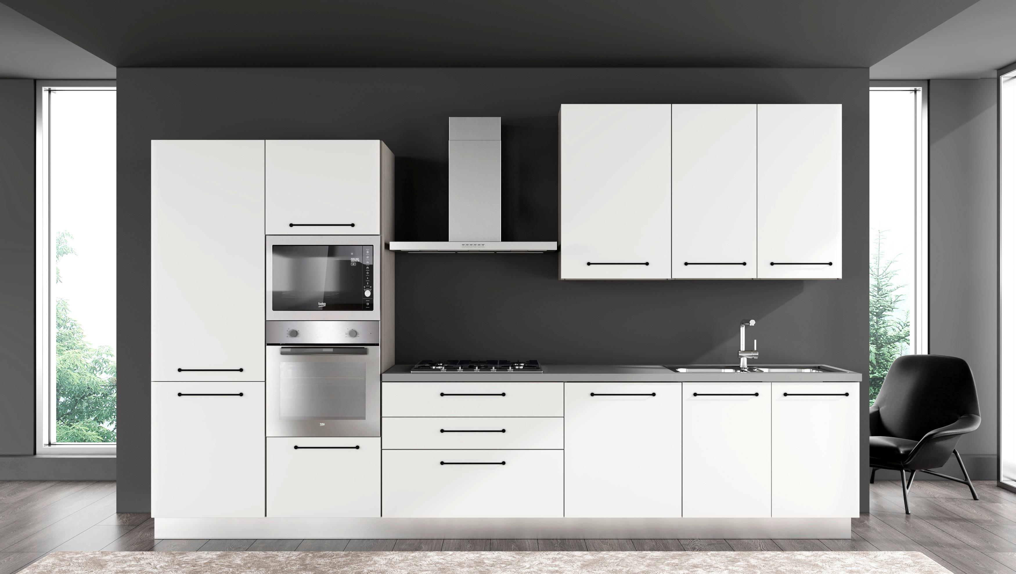 Kuhinjski Blok Line, Z Aparati, 360 Cm - črna/bela, Moderno, kovina/leseni material (360/60/216/240cm) - Mömax