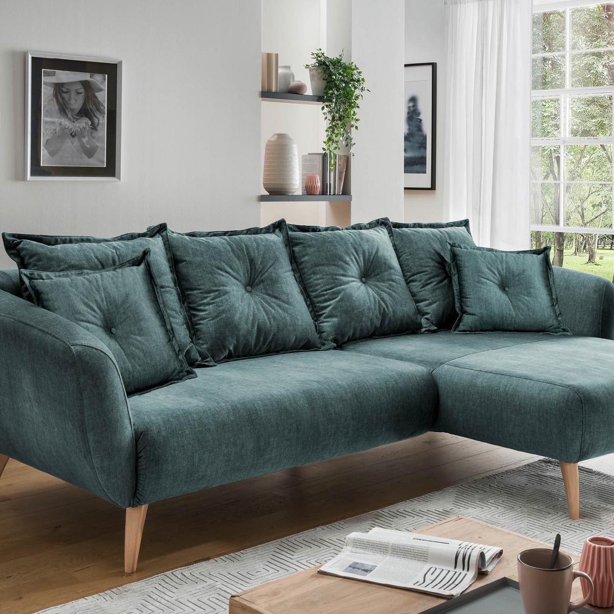 Wohnlandschaft Baggio Blau Velours - Blau/Schwarz, MODERN, Holz/Textil (277/162cm) - Livetastic