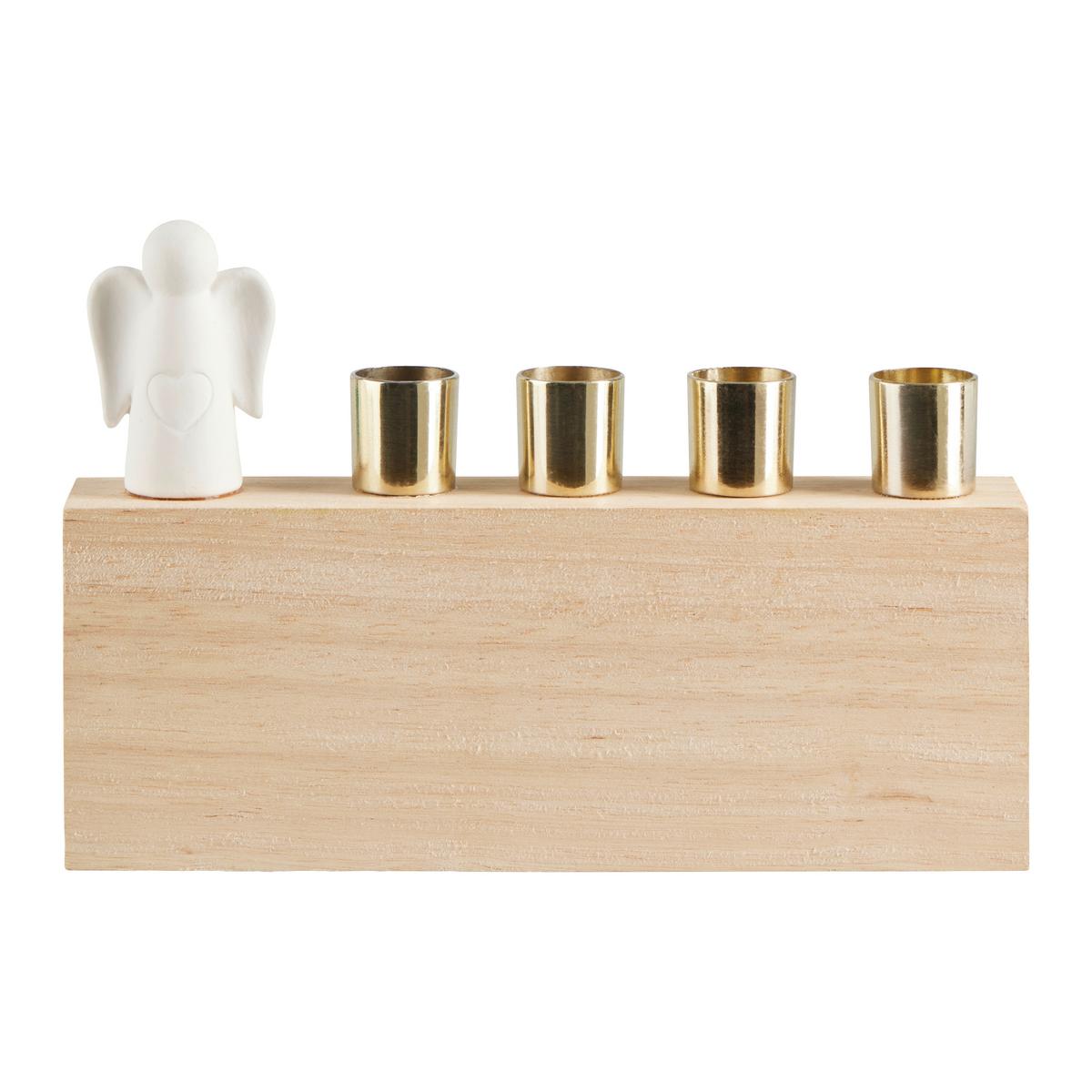 Kerzenständer Naturfarben/weiss/gold - Weiss/Goldfarben, Konventionell, Holz/Keramik (21/14/4cm) - Modern Living