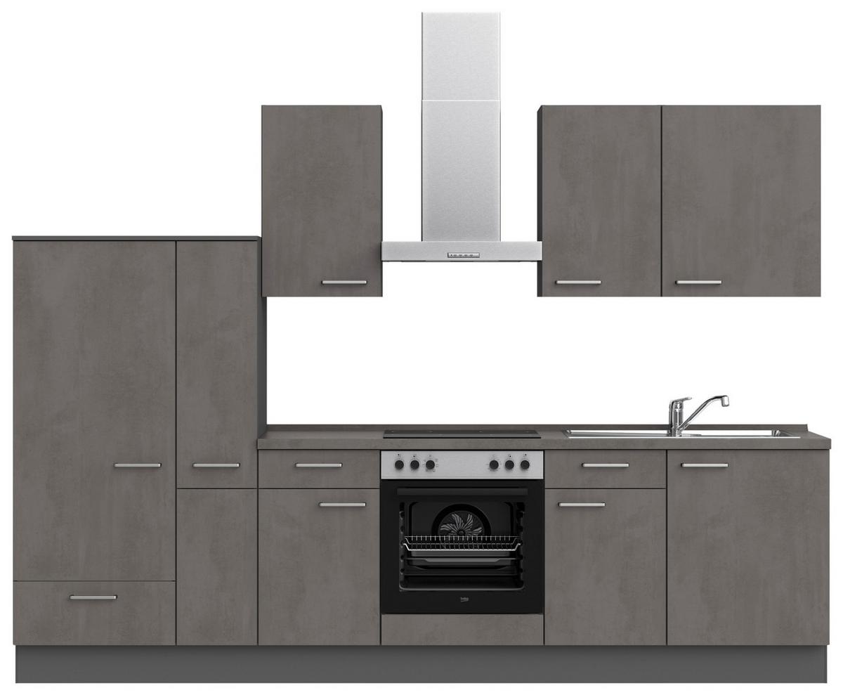 Küchenblock Riva Low m. Geräten Schieferfarben - Schieferfarben/Edelstahlfarben, MODERN, Holzwerkstoff/Metall (300cm) - Nobilia