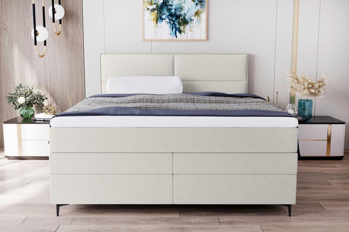 Boxspringbett Bari Creme ca. 160x200cm - Creme/Schwarz, KONVENTIONELL, Textil/Metall (160/200cm) - Mömax