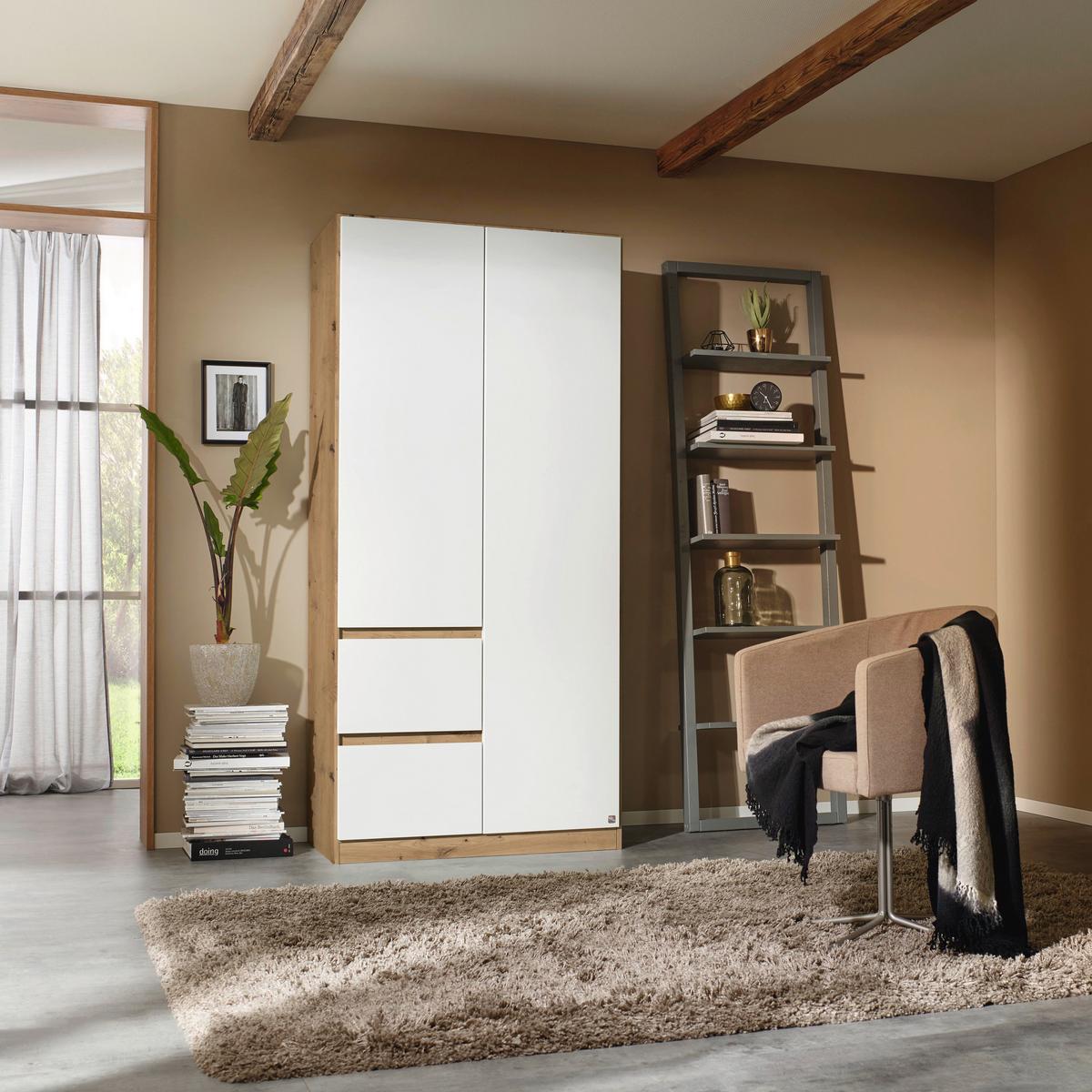 DULAP USI ROTATIVE NIDDA - alb/stejar Artisan, Basics, material pe bază de lemn (91/197/54cm) - Modern Living