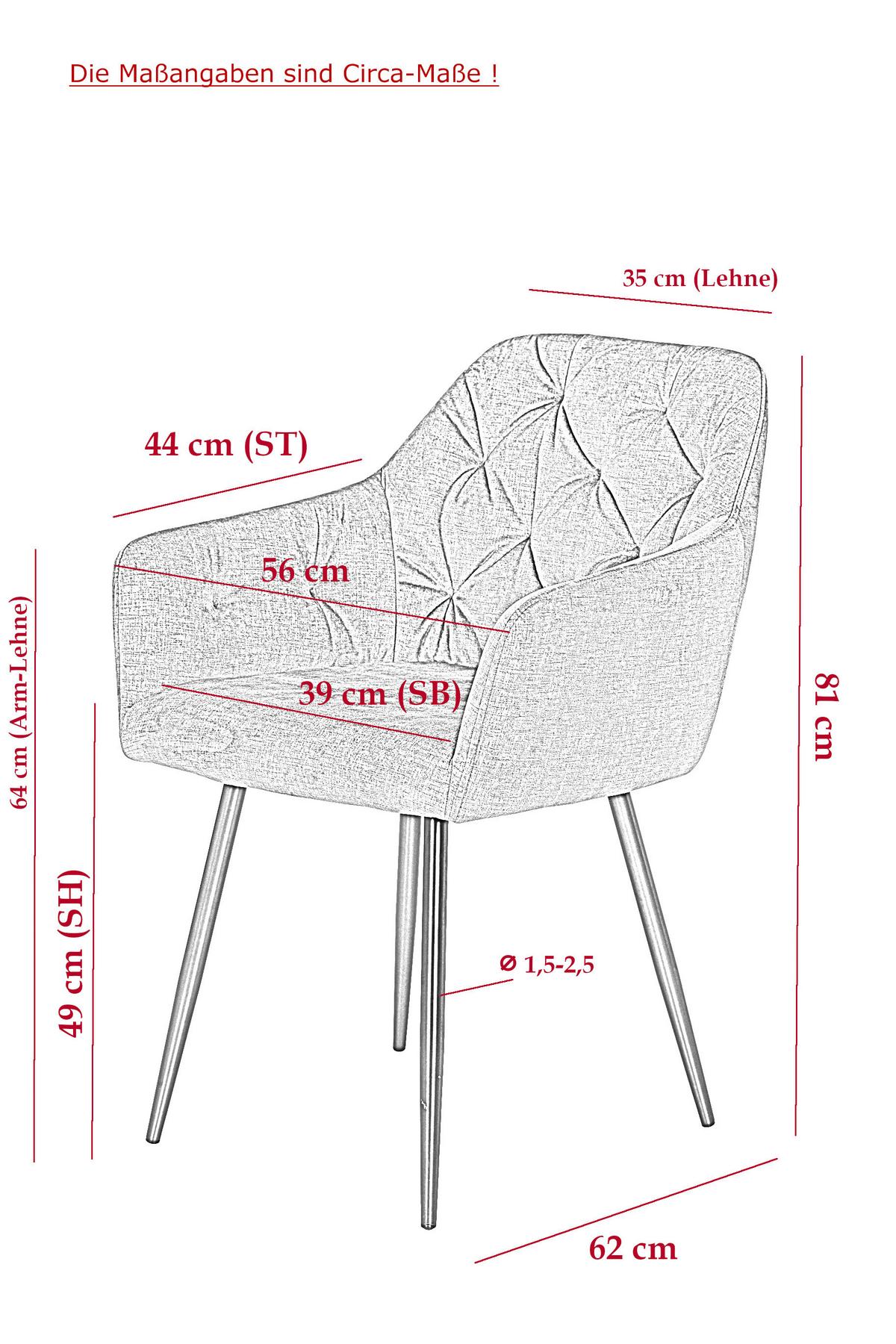 Armlehnstuhl Tina 2er-Set Grau Samt - Schwarz/Grau, MODERN, Textil/Metall (56/81/62cm) - MID.YOU