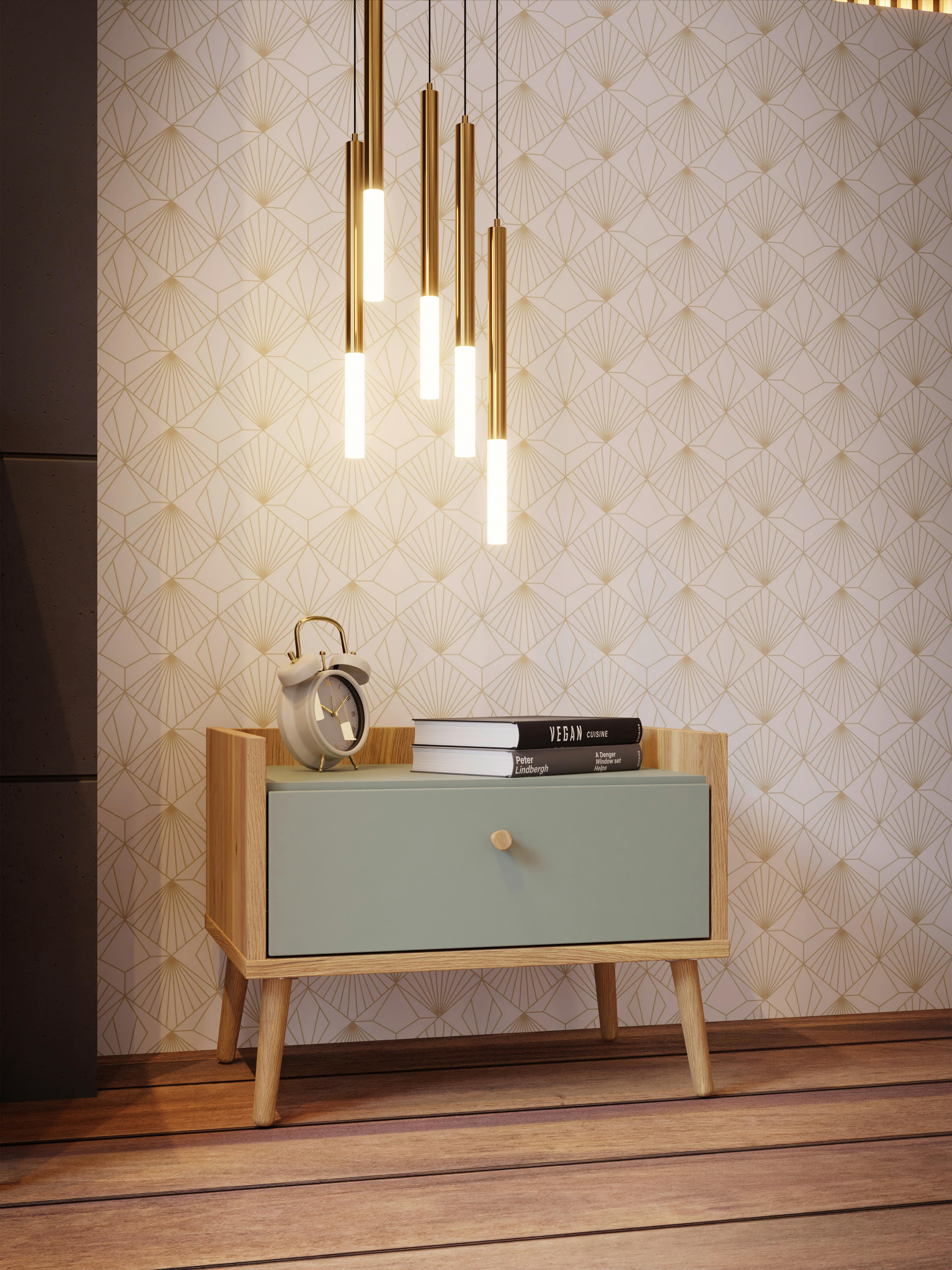 Comoda Whenua - verde salvie/culoare lemn stejar, Modern, metal/material pe bază de lemn (59,8/45,2/41,5cm) - Mömax