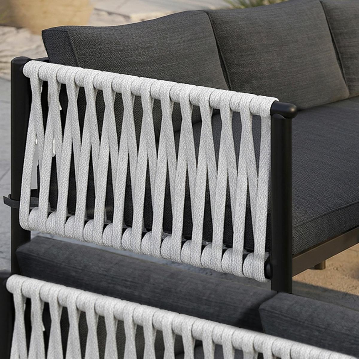 Dining-Loungeset Polly Schwarz Outdoorstoff/Metall - Hellgrau/Schwarz, MODERN, Kunststoff/Textil - Bessagi Garden