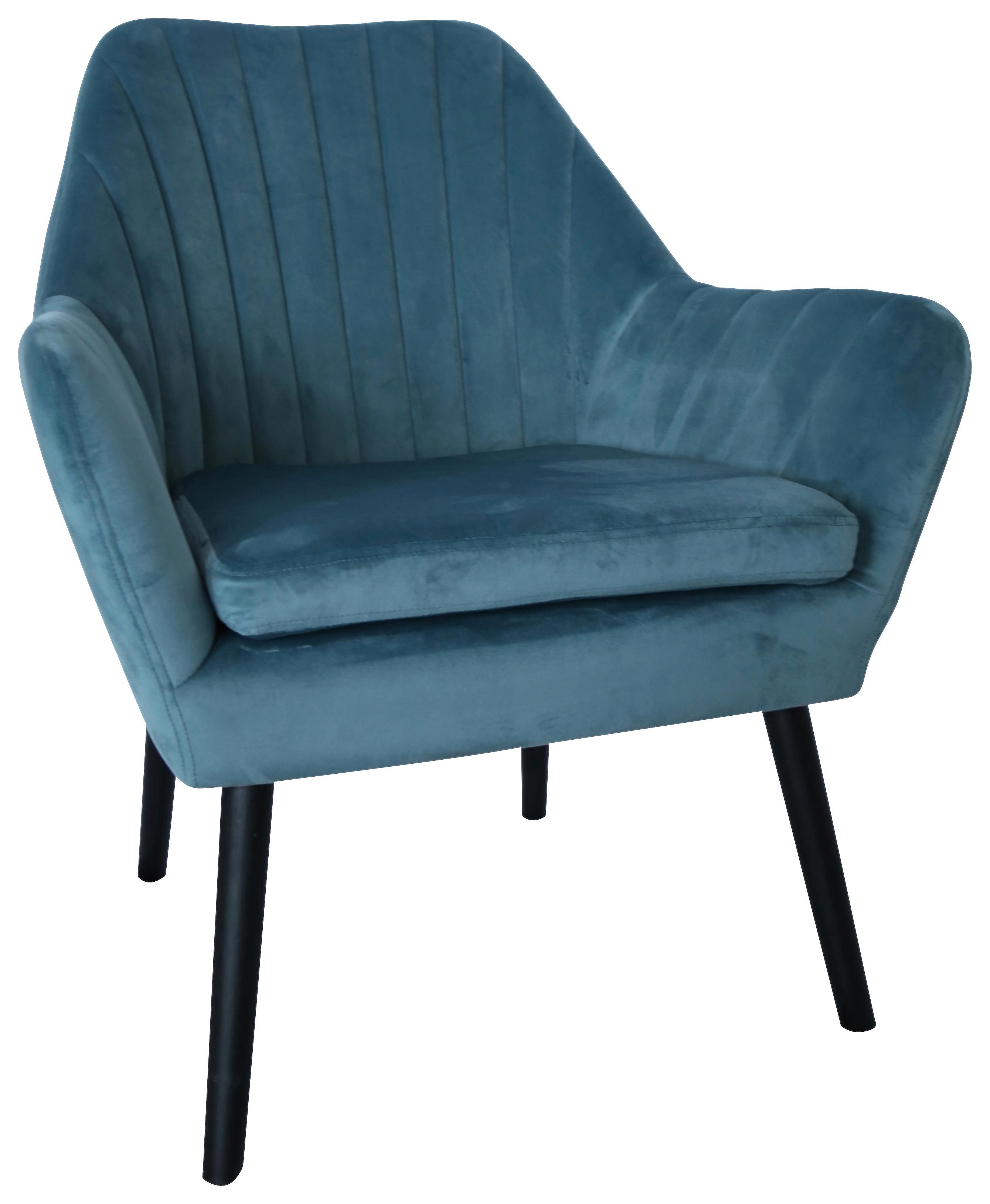 Sessel aus Samt in Blau - Blau/Schwarz, Modern, Holz/Textil (72/84/70cm) - Modern Living