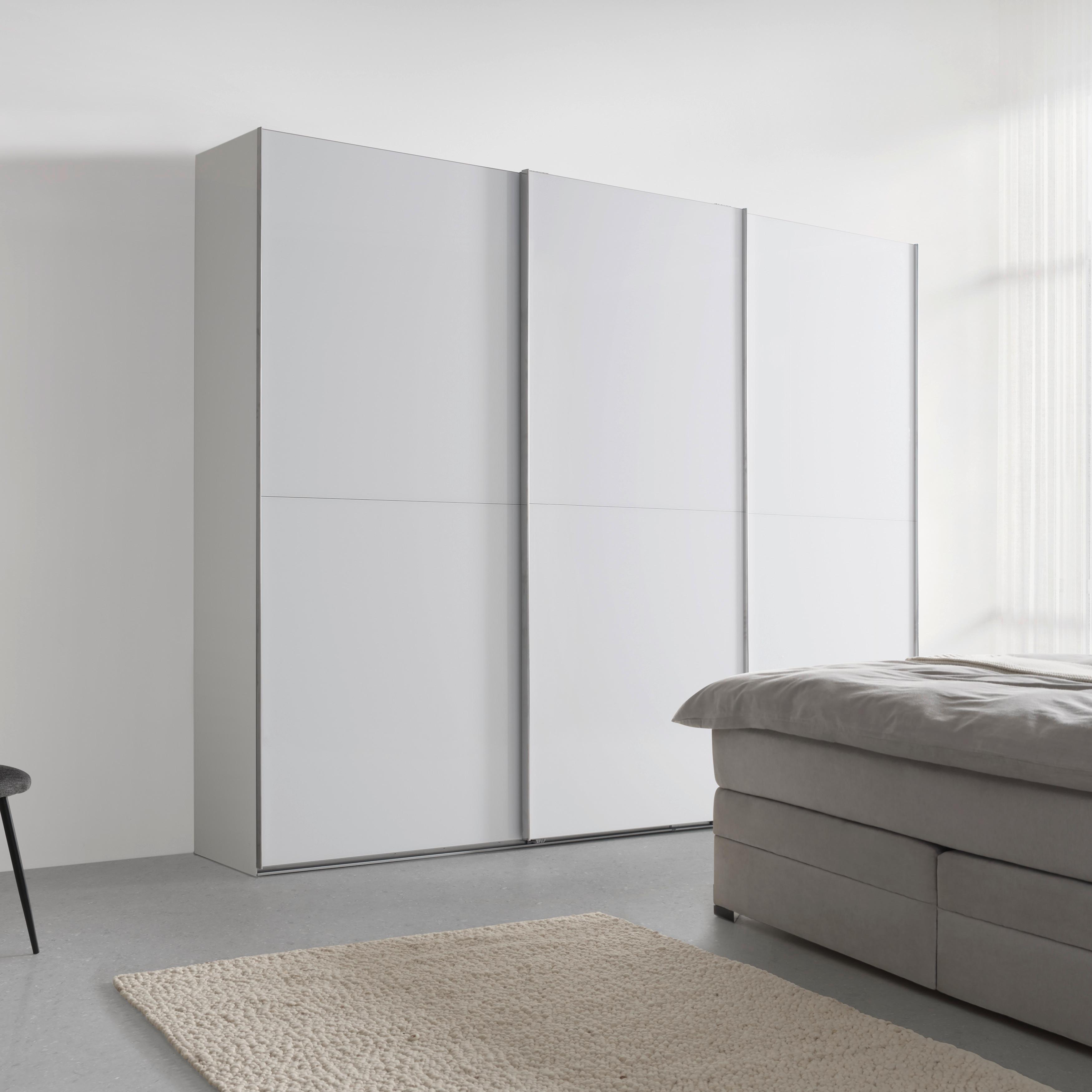 Schwebetürenschrank Fifty Weißglas - Chromfarben/Weiß, KONVENTIONELL, Holzwerkstoff/Metall (300/222/66cm) - Premium Living