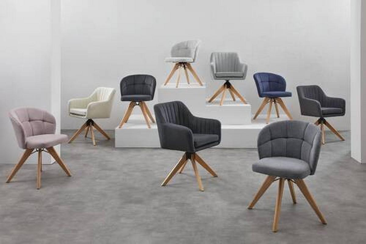 Armlehnstuhl Lucita Dunkelgrau Samt Drehbar Gepolstert - Dunkelgrau/Naturfarben, MODERN, Holz/Textil (59/88/60cm) - Bessagi Home