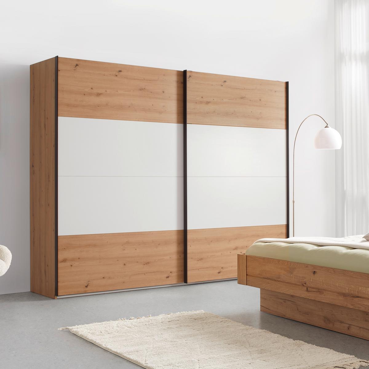 Schwebetürenschrank in Eichefarben - Weiss/Schwarz, Konventionell, Holzwerkstoff/Kunststoff (220,1/210,5/61,2cm) - Mömax