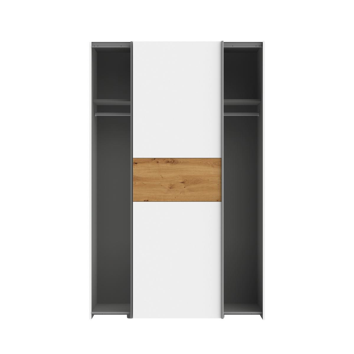 Omara Z Drsnimi Vrati Ohio 2, Bela, Barva Hrasta - barve hrasta/bela, Design, kovina/leseni material (120/190,5/61,2cm) - Ti'me