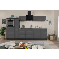 Küchenzeile mit Geräte Grau Hochglanz B: ca. 300 cm - Edelstahlfarben/Eichefarben, Basics, Holzwerkstoff/Metall (300cm) - Respekta