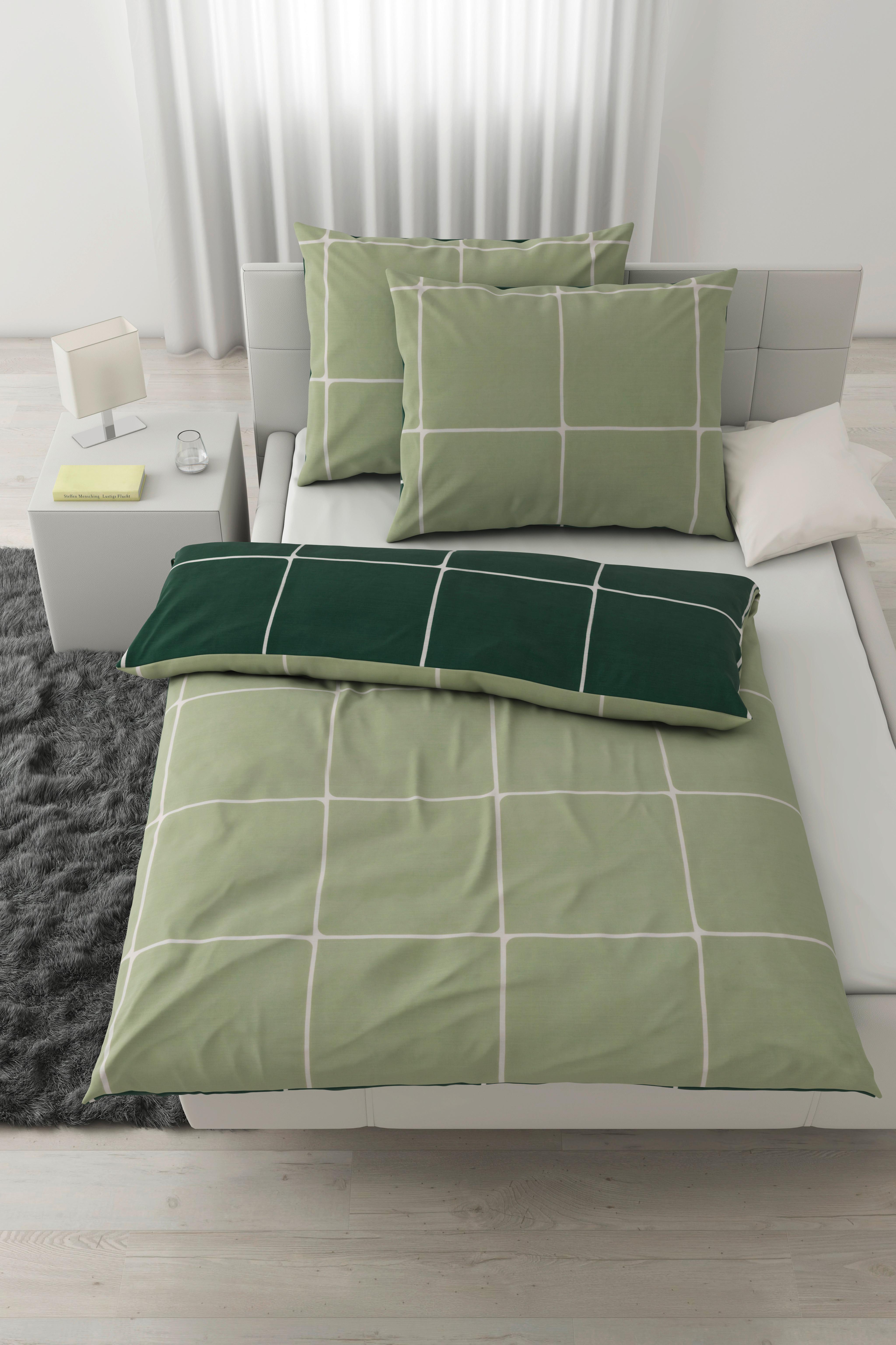 Bettwäsche Linnea Wende XXL Weiß/Salbeigrün/Waldgrün - Waldgrün/Salbeigrün, MODERN, Textil (200/220cm) - Modern Living