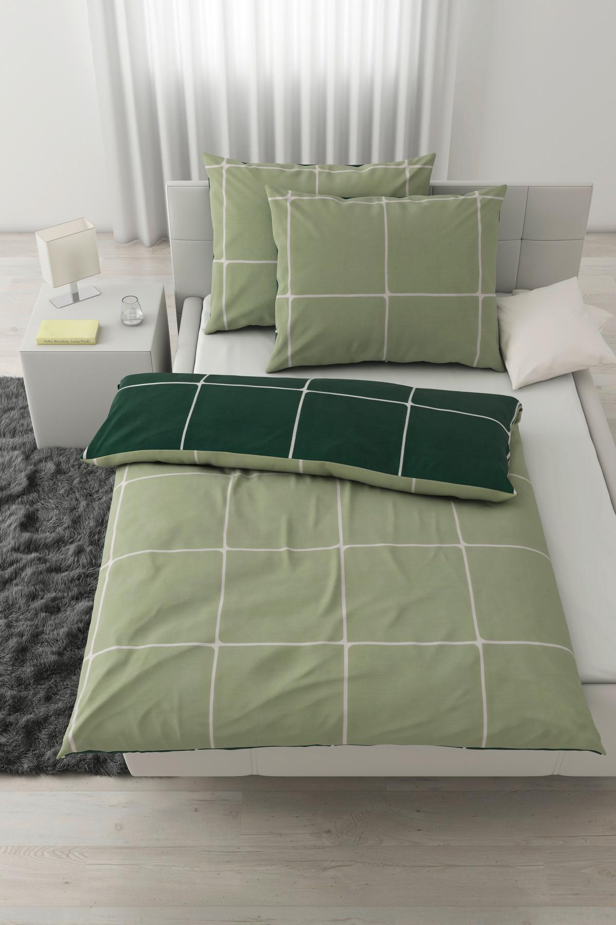 Bettwäsche Linnea Wende XXL Weiß/Salbeigrün/Waldgrün - Waldgrün/Salbeigrün, MODERN, Textil (200/220cm) - Modern Living
