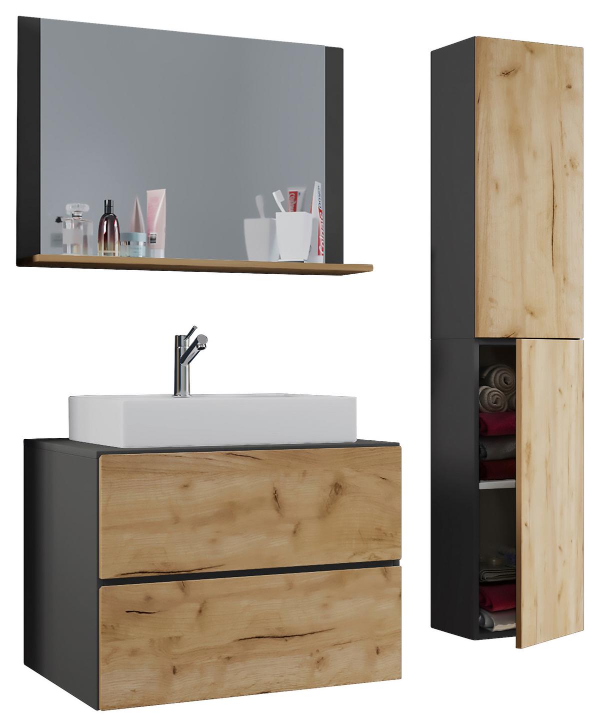Badezimmer Lendas 4-tlg. ca. 114 cm Honigeiche/Anthr. - Honigeiche/Anthrazit, MODERN, Keramik/Holzwerkstoff (114cm) - MID.YOU
