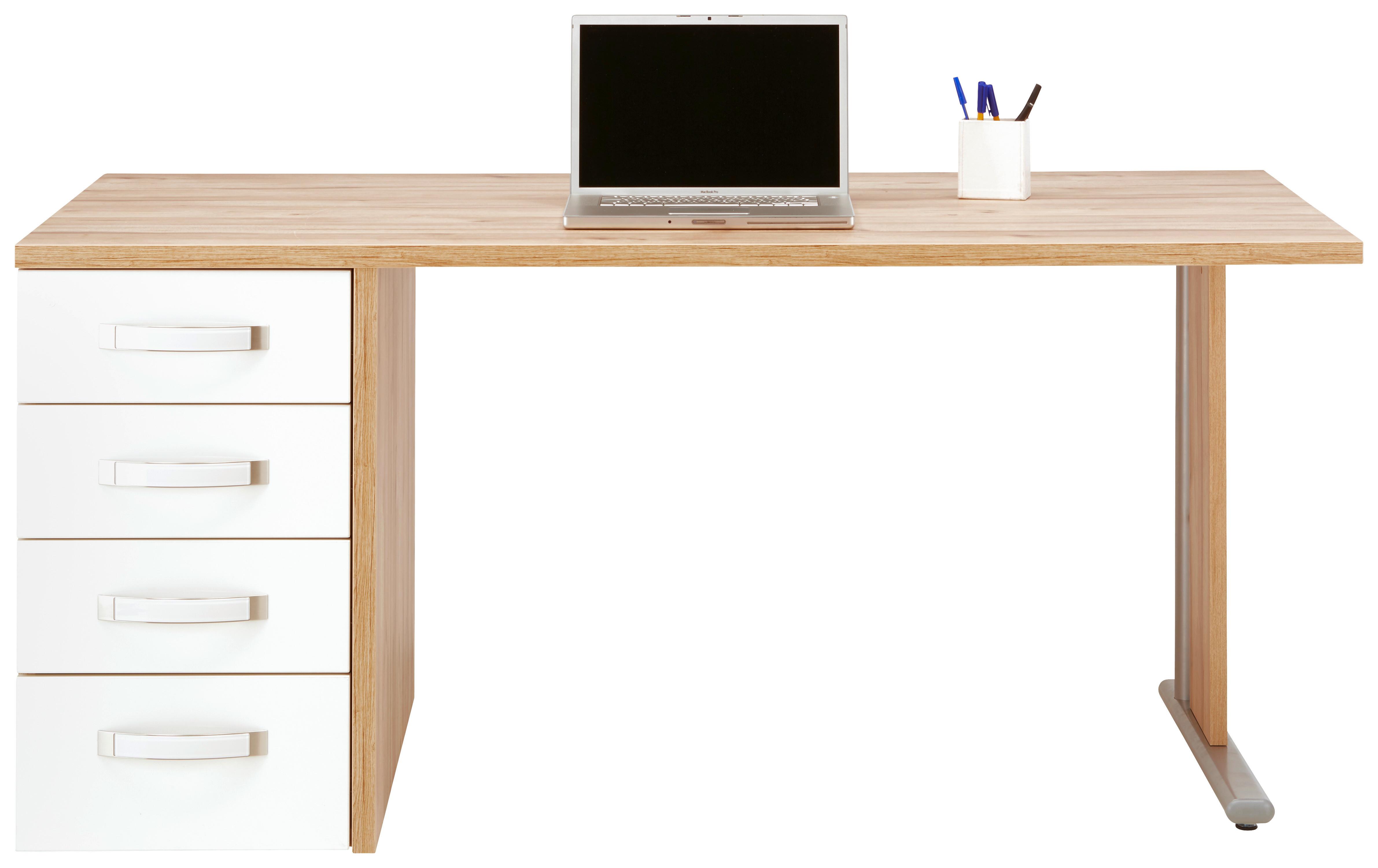 Masă de birou Ducato - alb/culoare lemn stejar, Modern, plastic/metal (160/72,8/80cm) - Premium Living