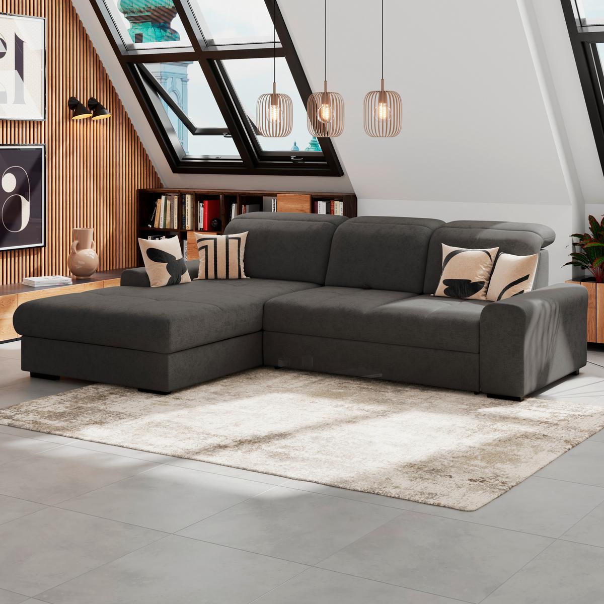 Kutna Garnitura Malaga - boje grafita/crna, Konvencionalno, tekstil/drvo (203/286cm) - Ondega