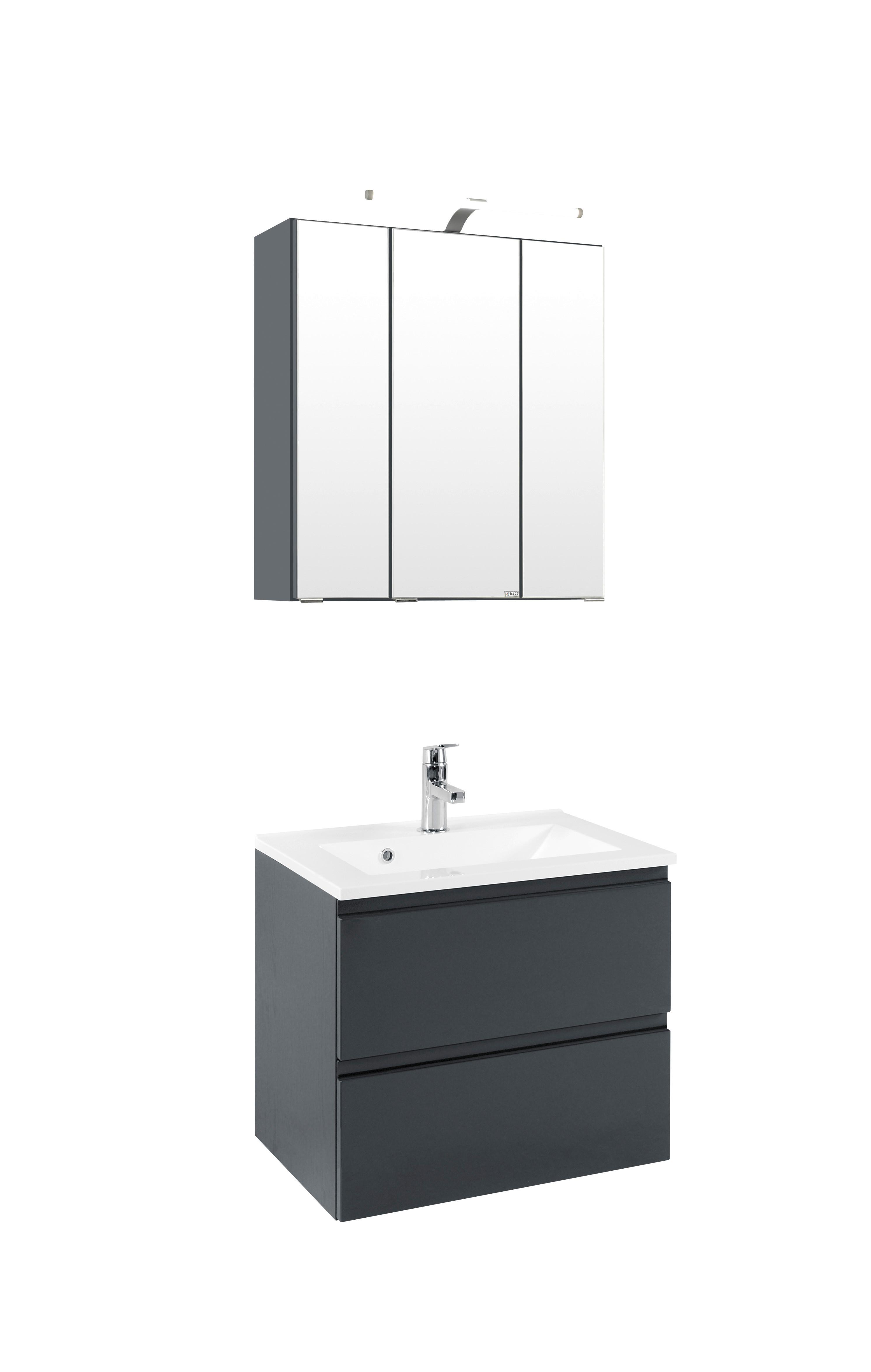 Badezimmer Cardiff ca. 60 cm Grau mit LED - Weiß/Grau, Design, Holzwerkstoff/Stein (60/47cm) - Held